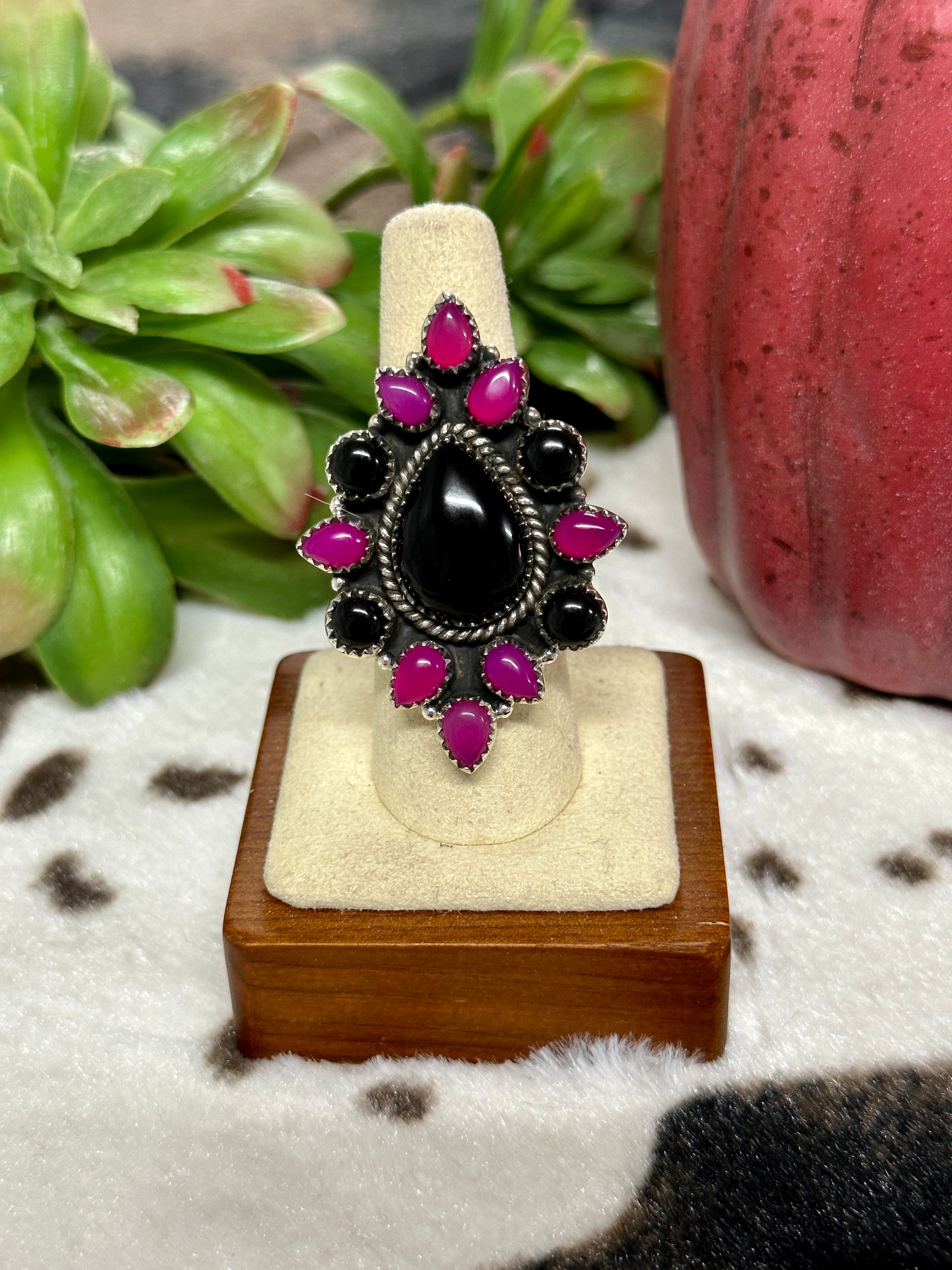 Southwest Handmade Multi Stone & Sterling Silver Cluster Adjustable Ring