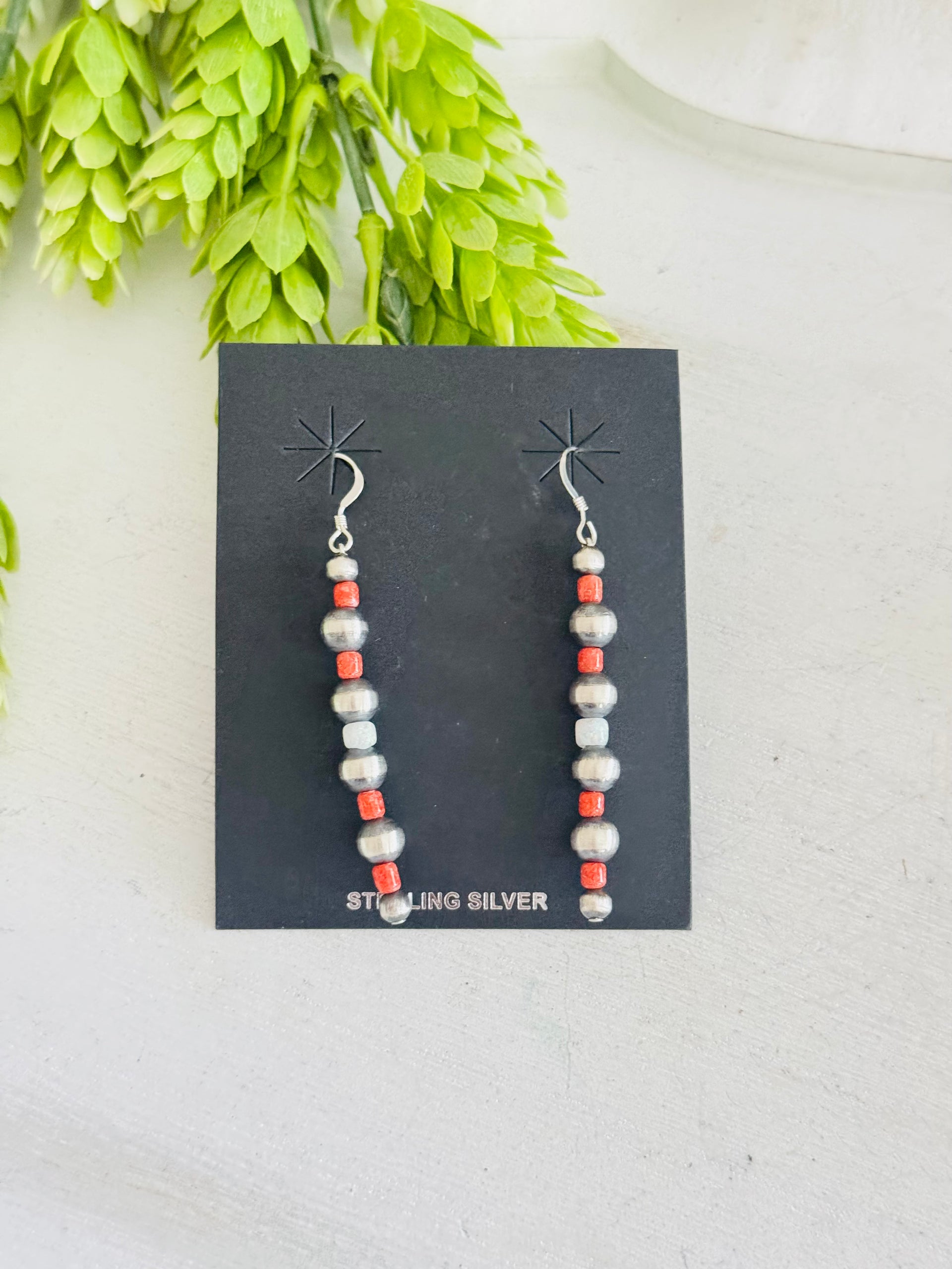 Navajo Strung Opal (Man Made) & Sterling Silver Graduated Pearl Dangle Earrings