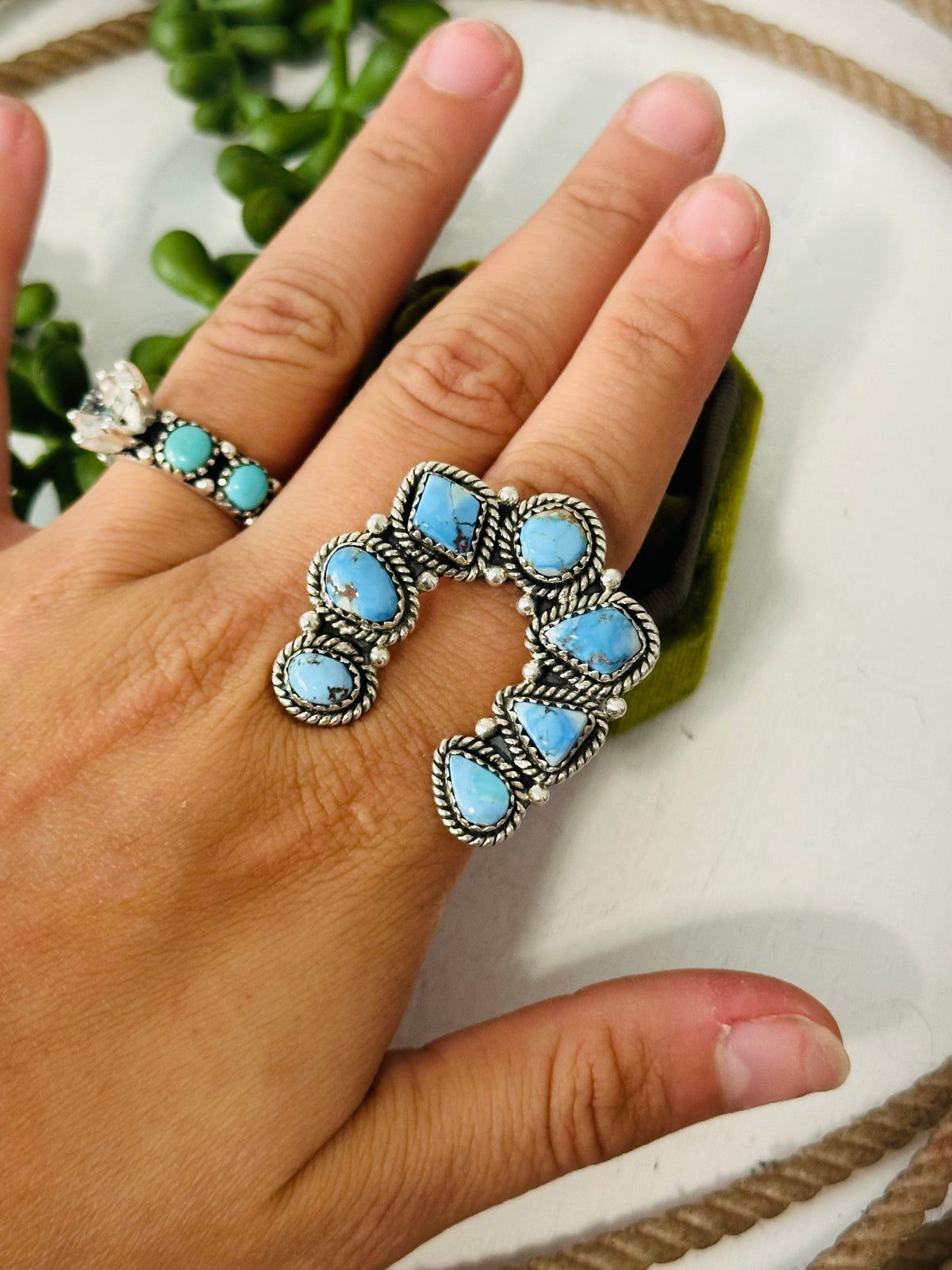 Naja Rind TTD “Prosperous” Golden Hills Turquoise & Sterling Silver Adjustable C
