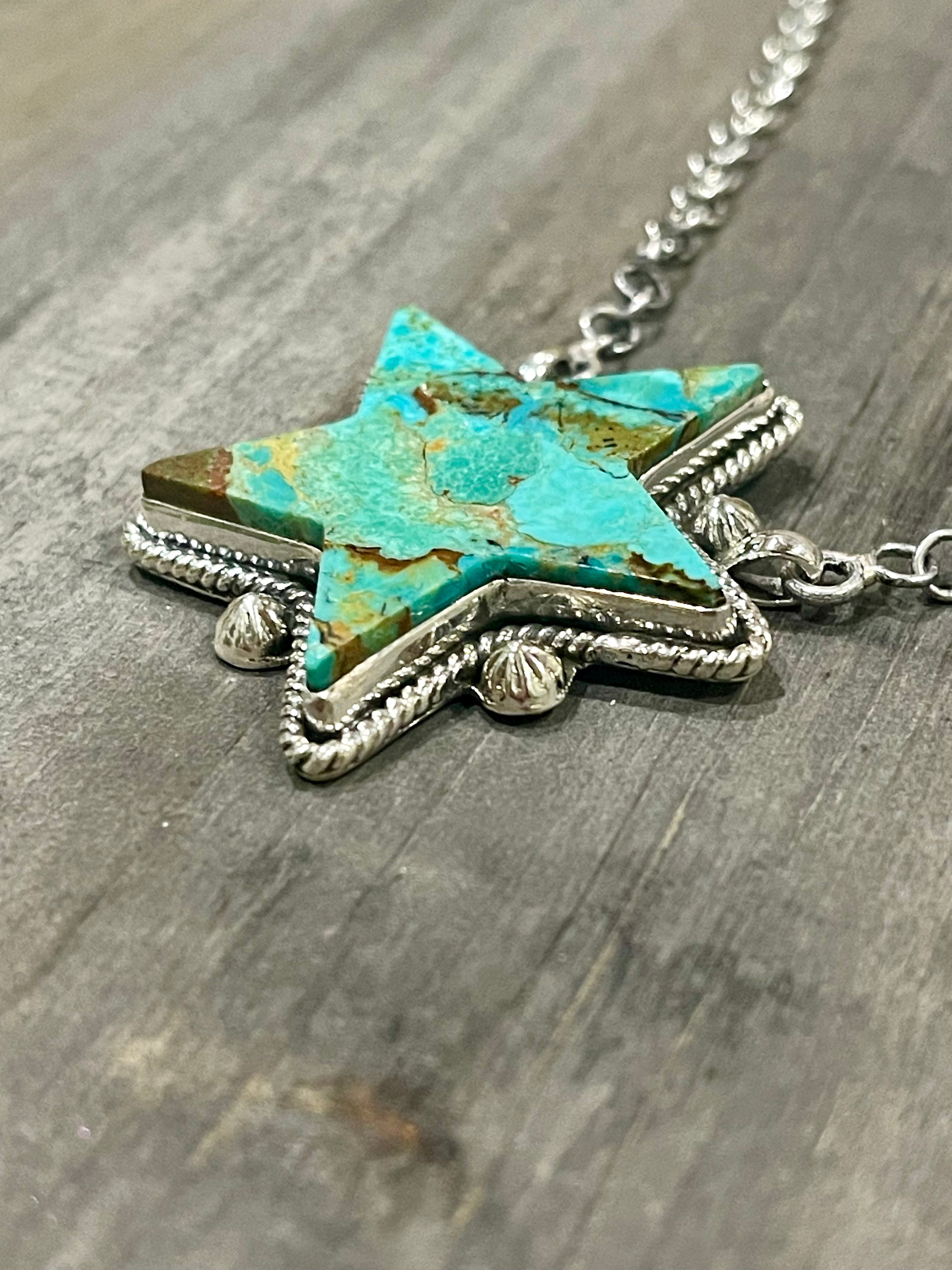 Southwest Handmade Kingman Turquoise & Sterling Silver Star Necklace