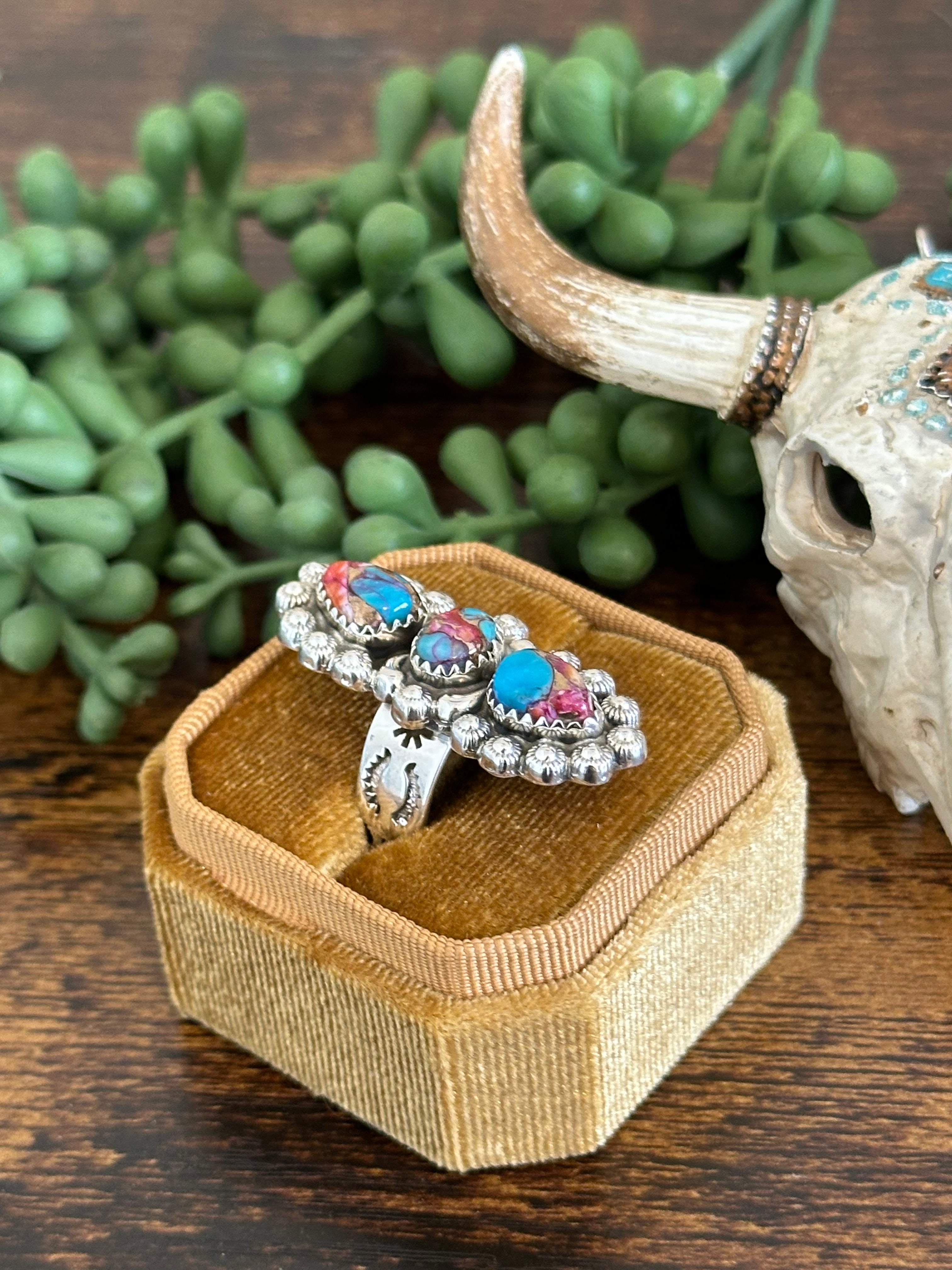 Southwest Handmade Mohave Turquoise & Sterling Silver Adjustable Ring