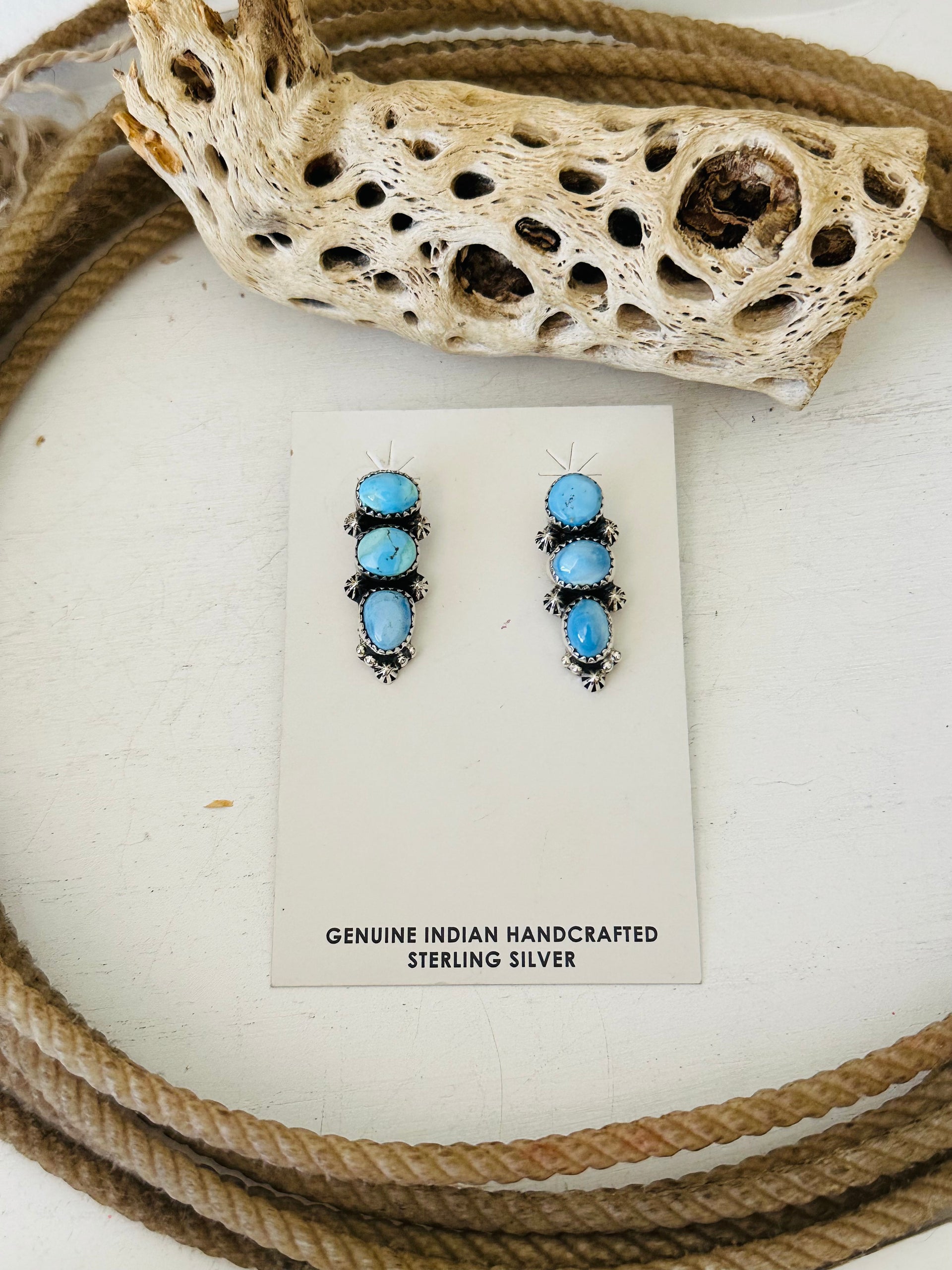 Southwest Handmade Golden Hills Turquoise & Sterling Silver Post Dangle Earrings