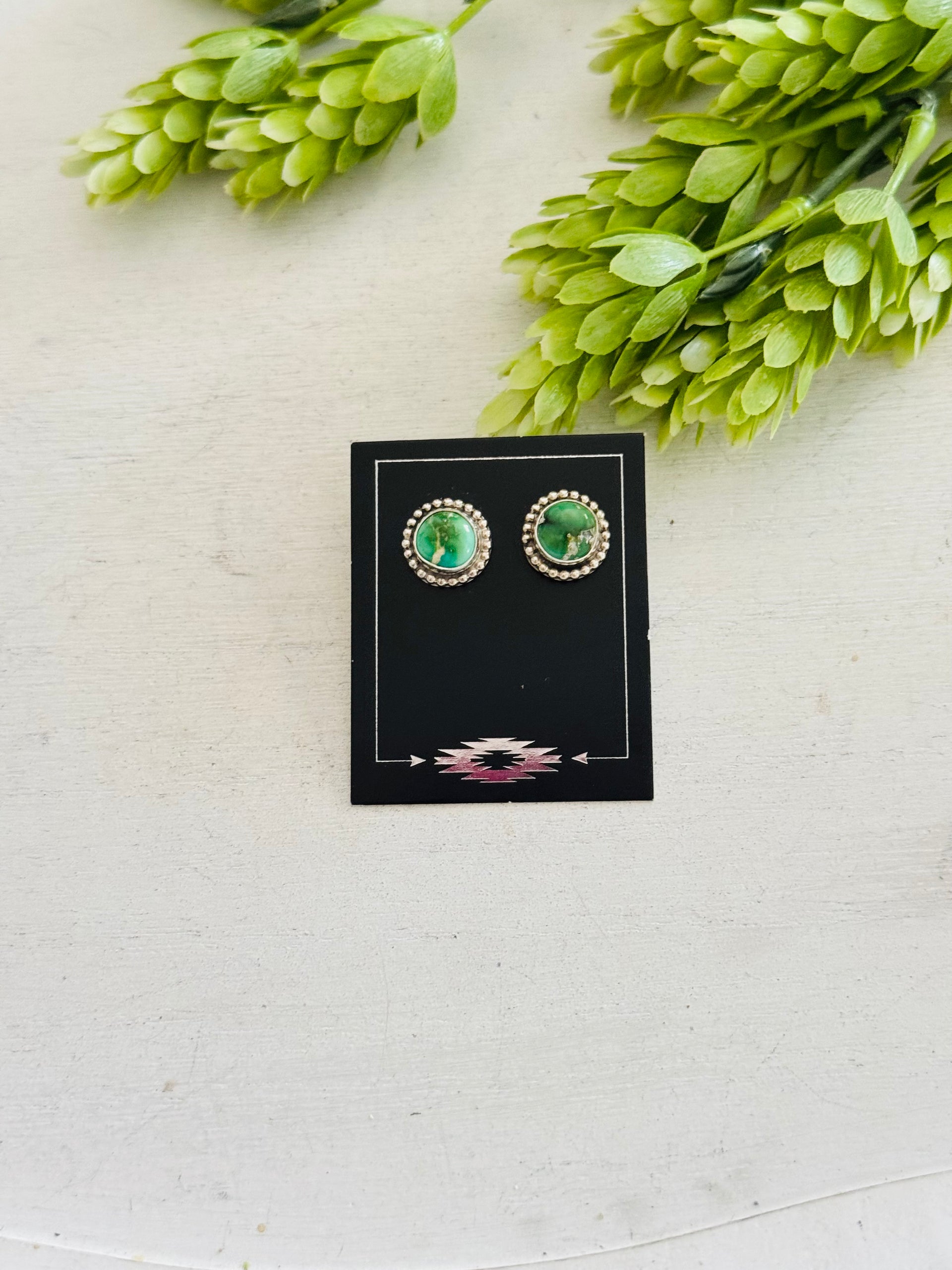 Navajo Made Sonoran Mountain Turquoise & Sterling Silver Post Earrings