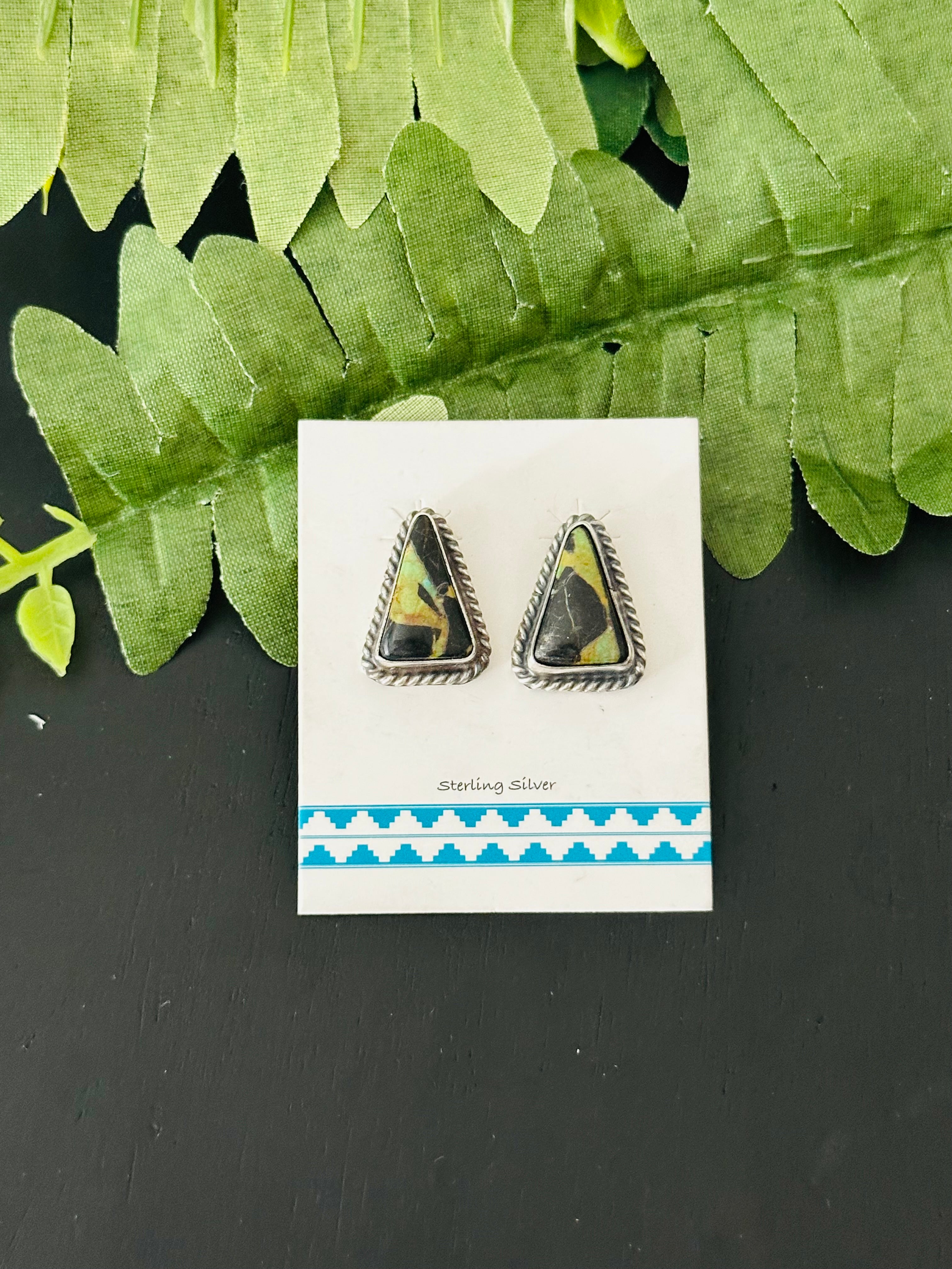 Pete Skeets Black Jack Turquoise & Sterling Silver Post Earrings