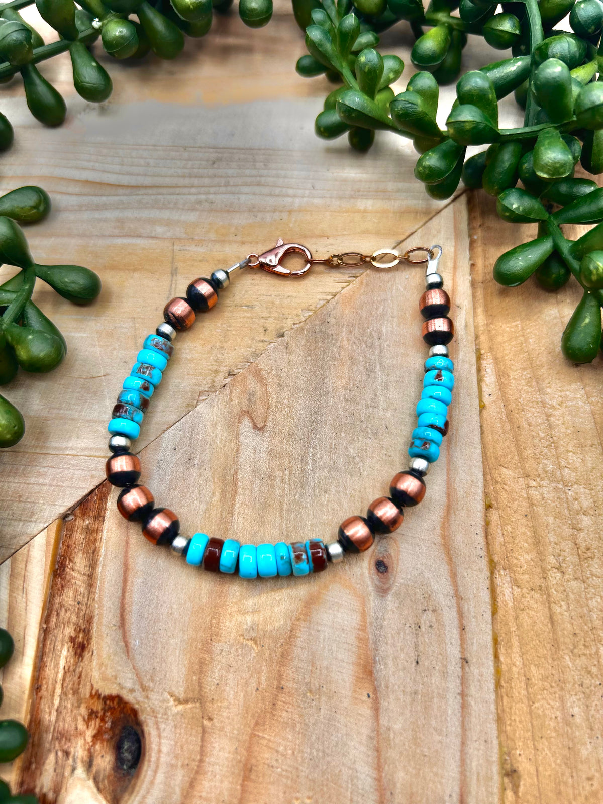 Navajo Strung Prince Mohave  Turquoise & Copper Link  Bracelet