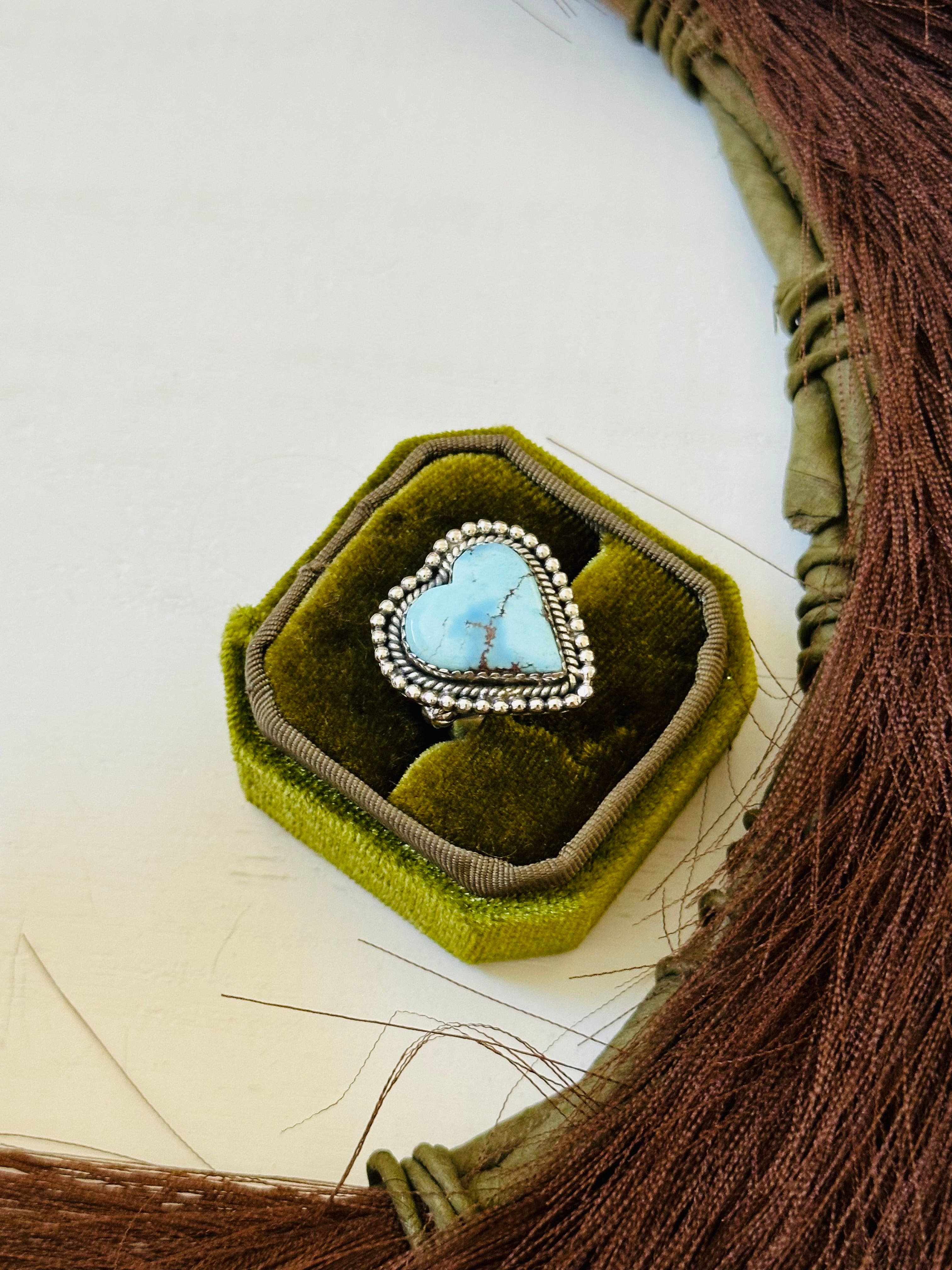 Southwest Handmade Golden Hills Turquoise & Sterling Silver Ring Size 6