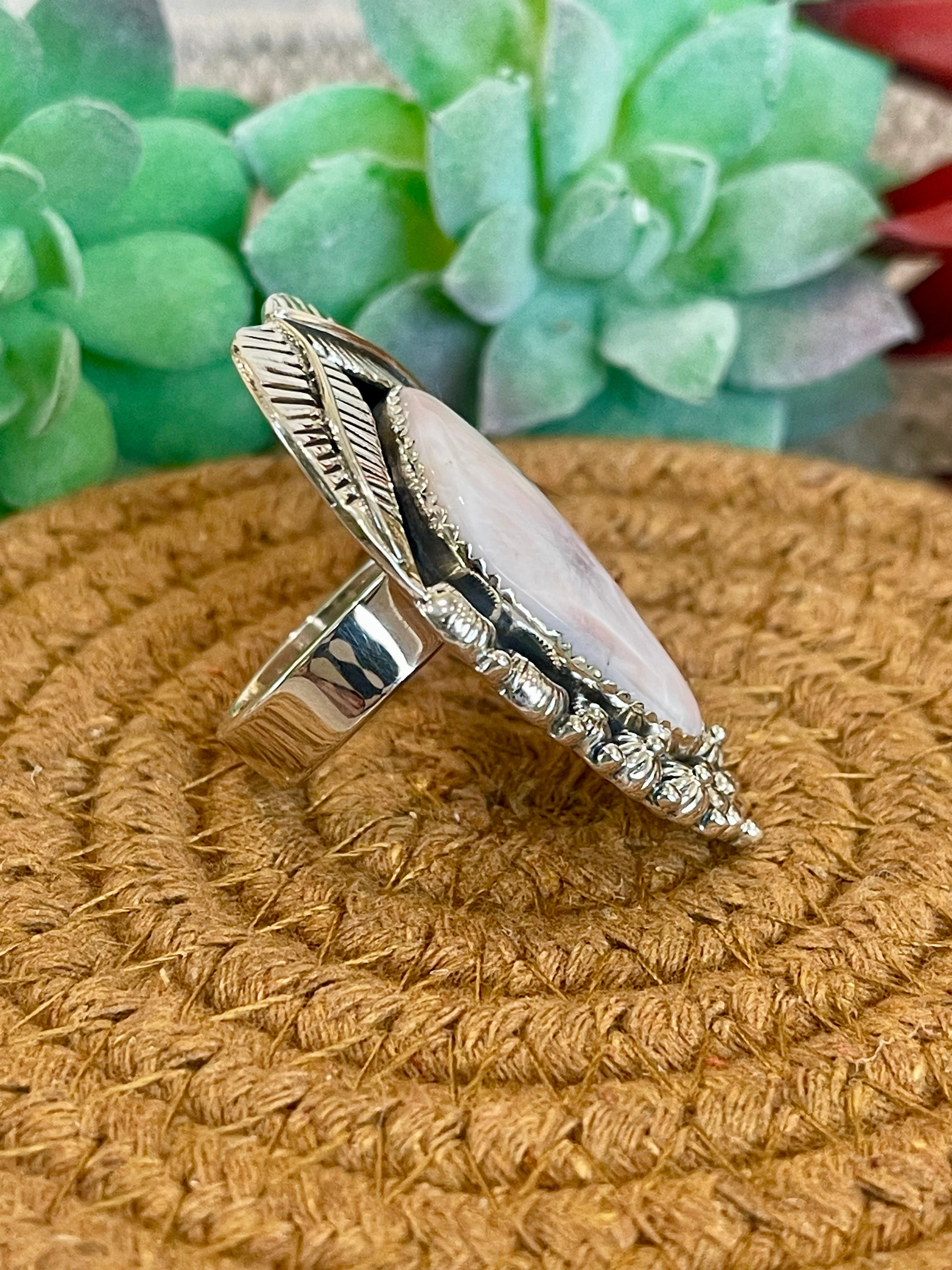 Southwest Handmade Pink Larimar & Sterling Silver Adjustable Ring