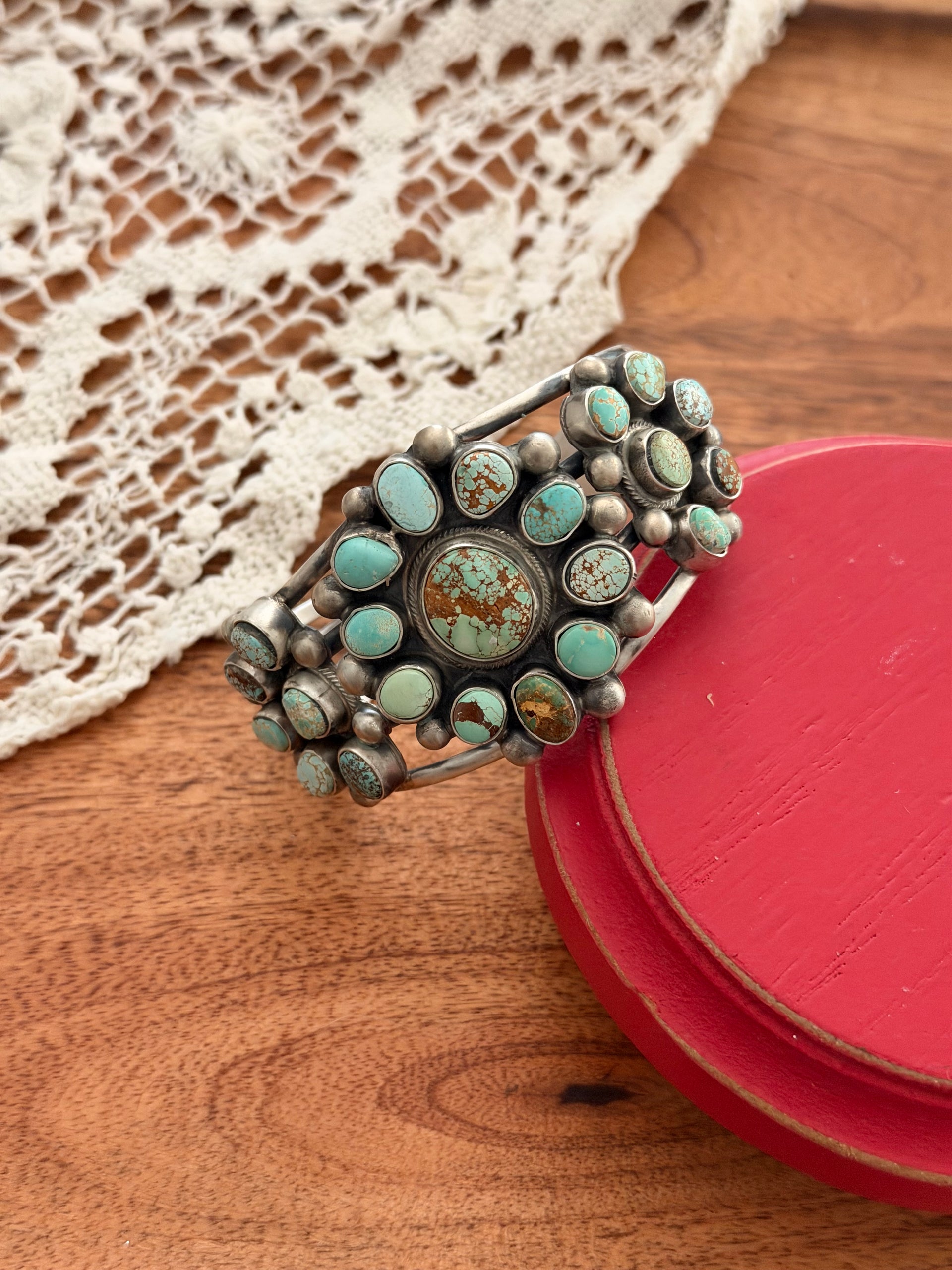 Kathleen Livingston Royston Turquoise & Sterling Silver Cluster Cuff Bracelet