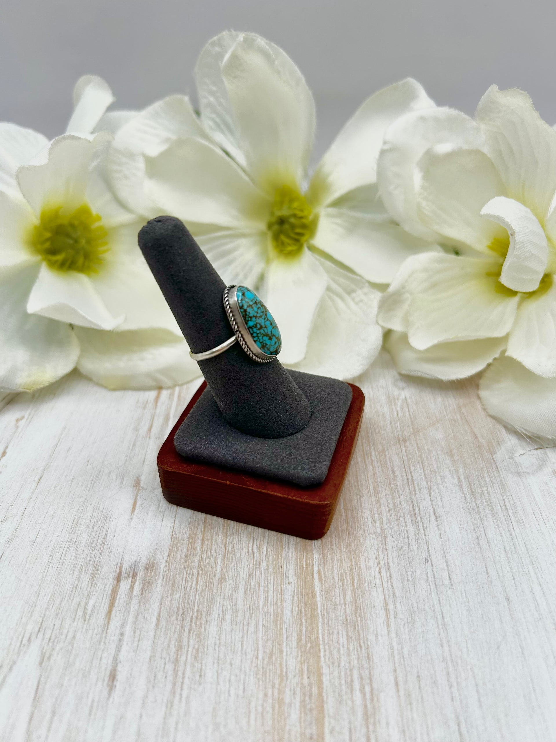 Navajo Made #8 Turquoise & Sterling Silver Ring Size 7.25