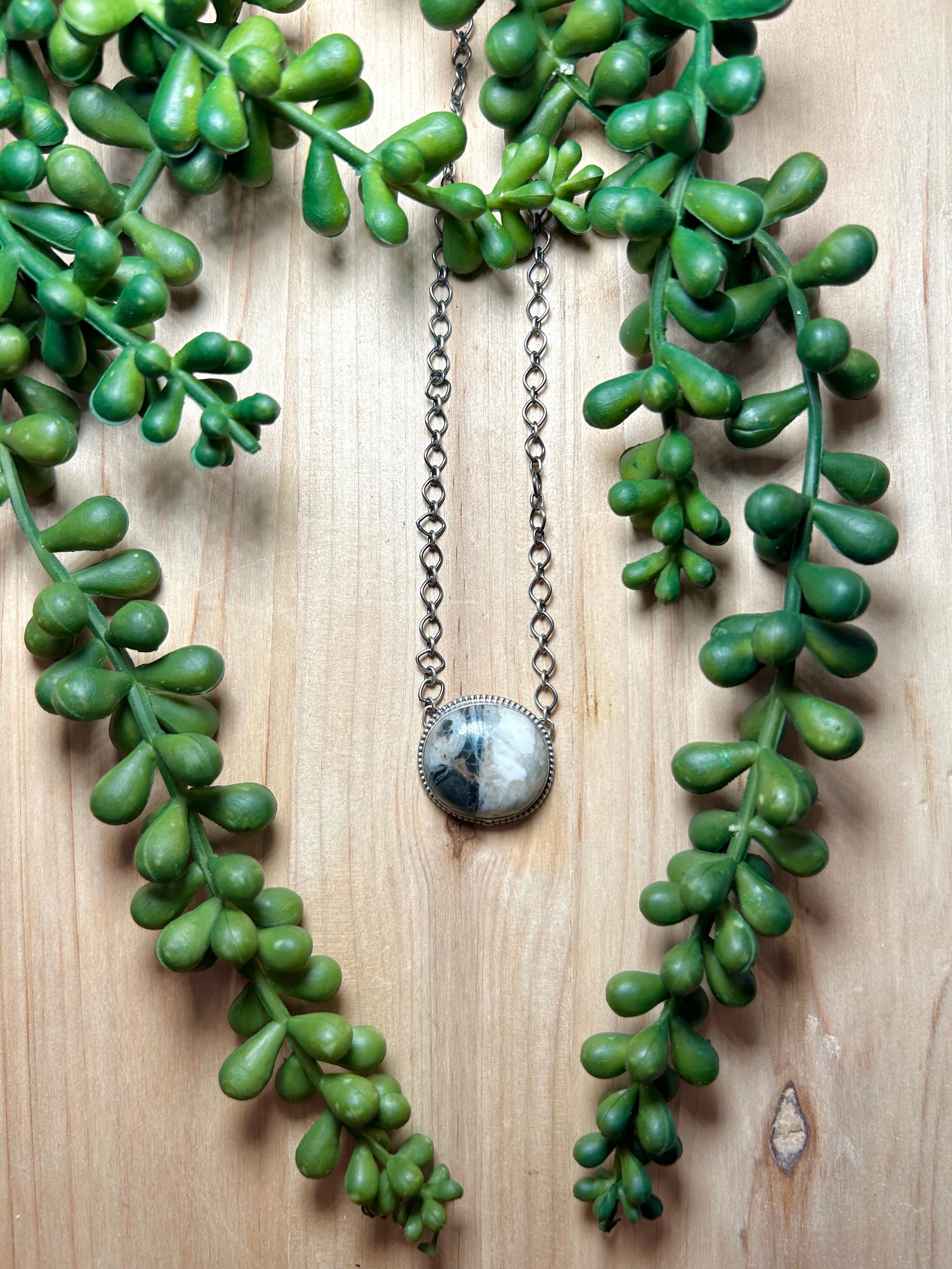 Navajo Made White Buffalo & Sterling Silver Necklace