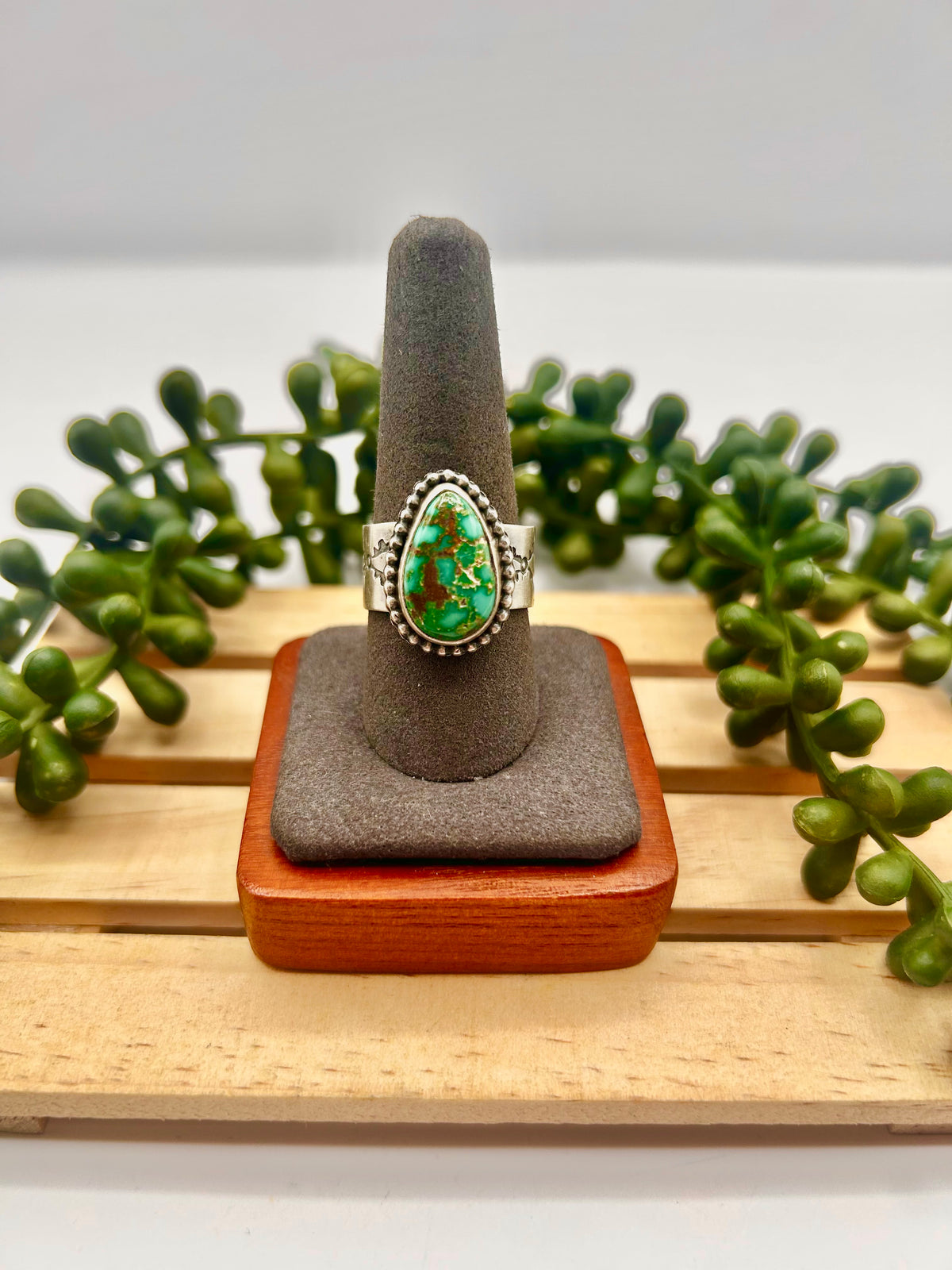 Navajo Made Sonoran Gold Turquoise & Sterling Silver Ring Size 9.75