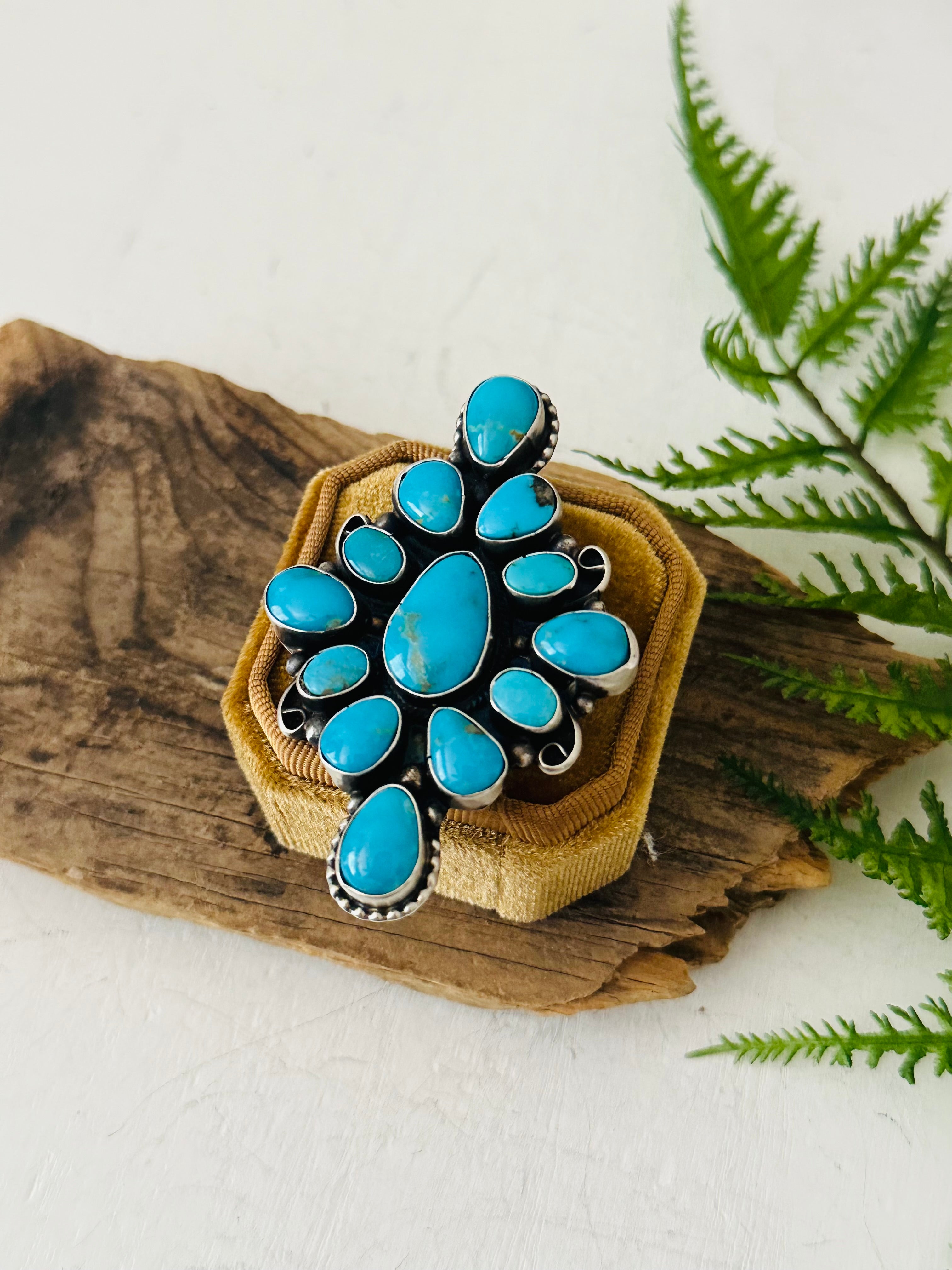 Sheila Becenti Blue Ridge Turquoise & Sterling Silver Adjustable Cluster Ring