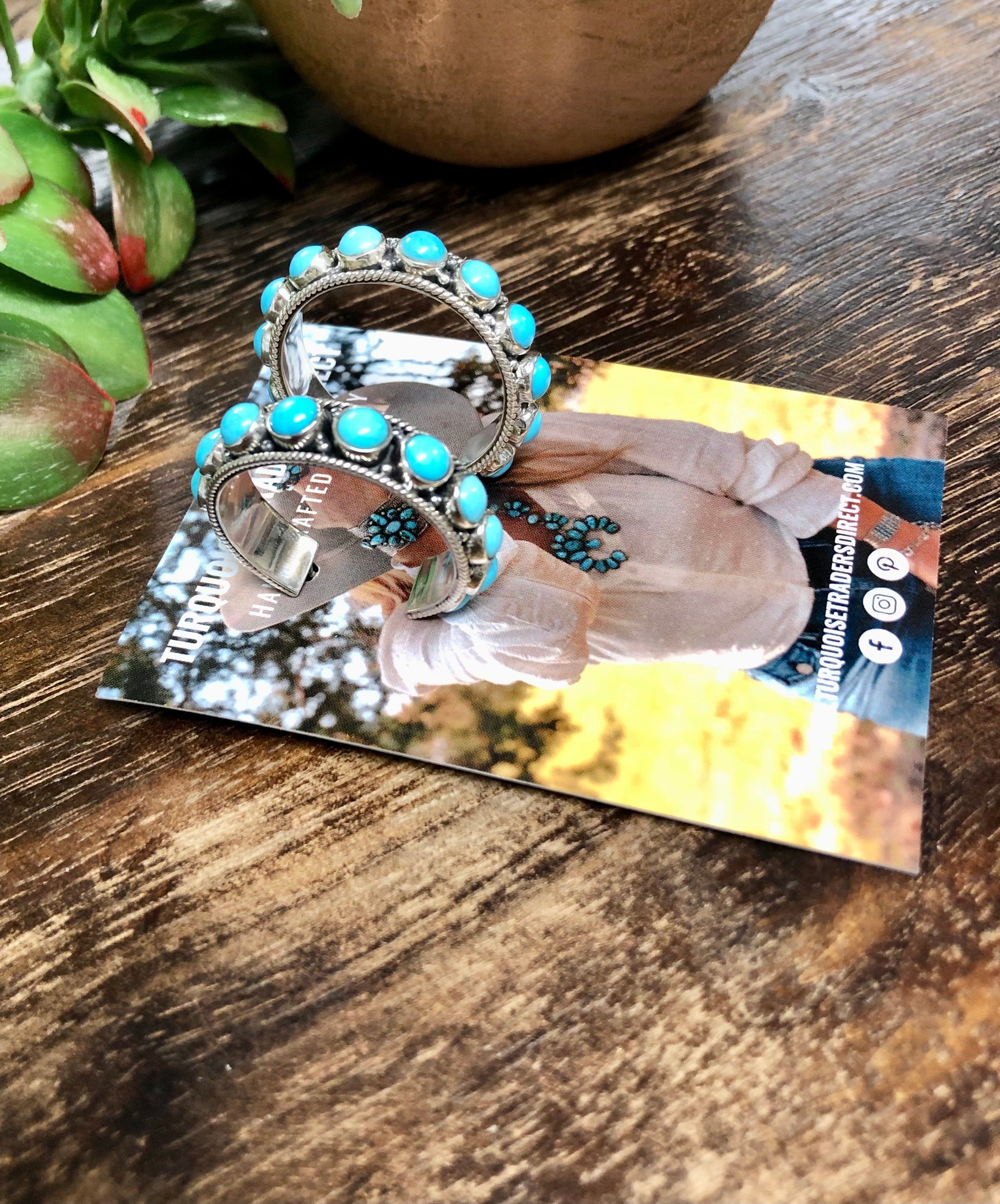 Navajo Made Sleeping Beauty Turquoise & Sterling Silver Hoop Earrings