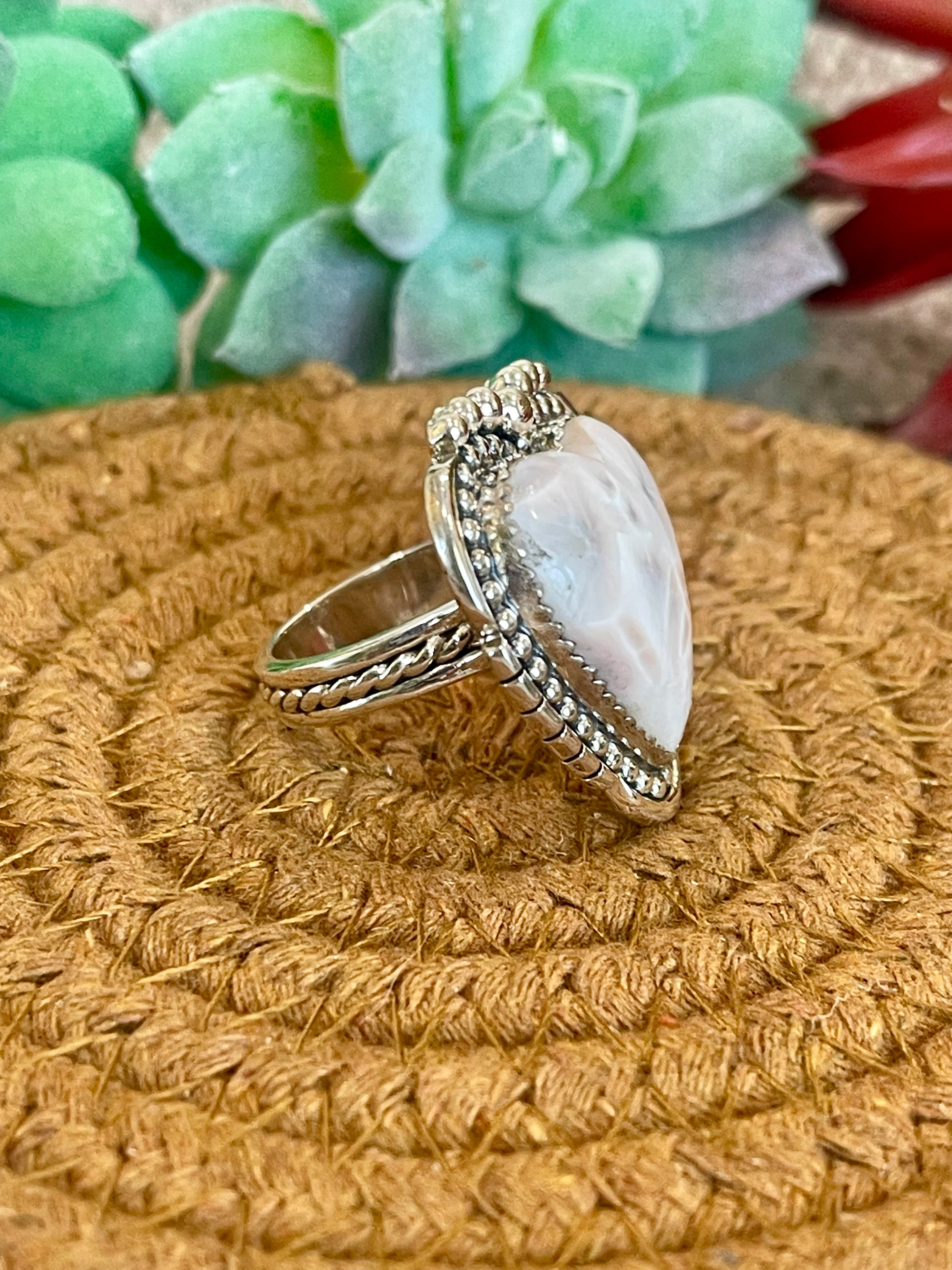 Southwest Handmade Pink Larimar & Sterling Silver Adjustable Ring