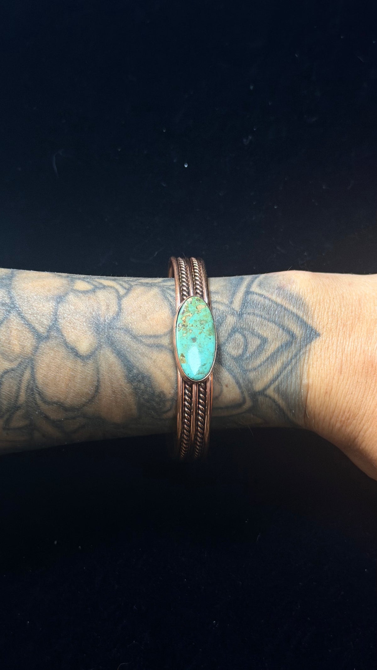 Navajo Made Kingman Turquoise & Copper Cuff Bracelet