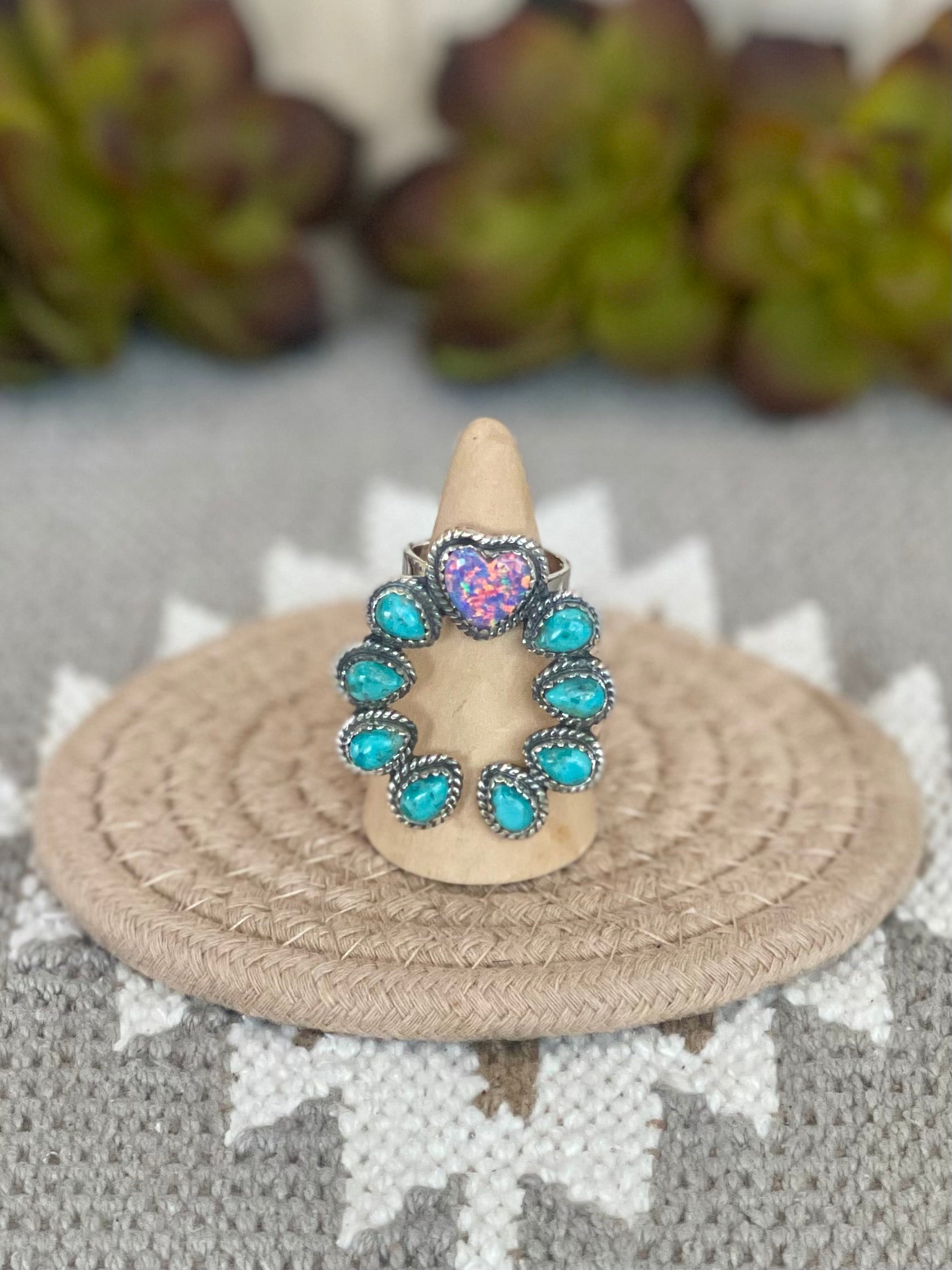 Southwest Handmade Multi Stone & Sterling Silver Adjustable Naja Ring