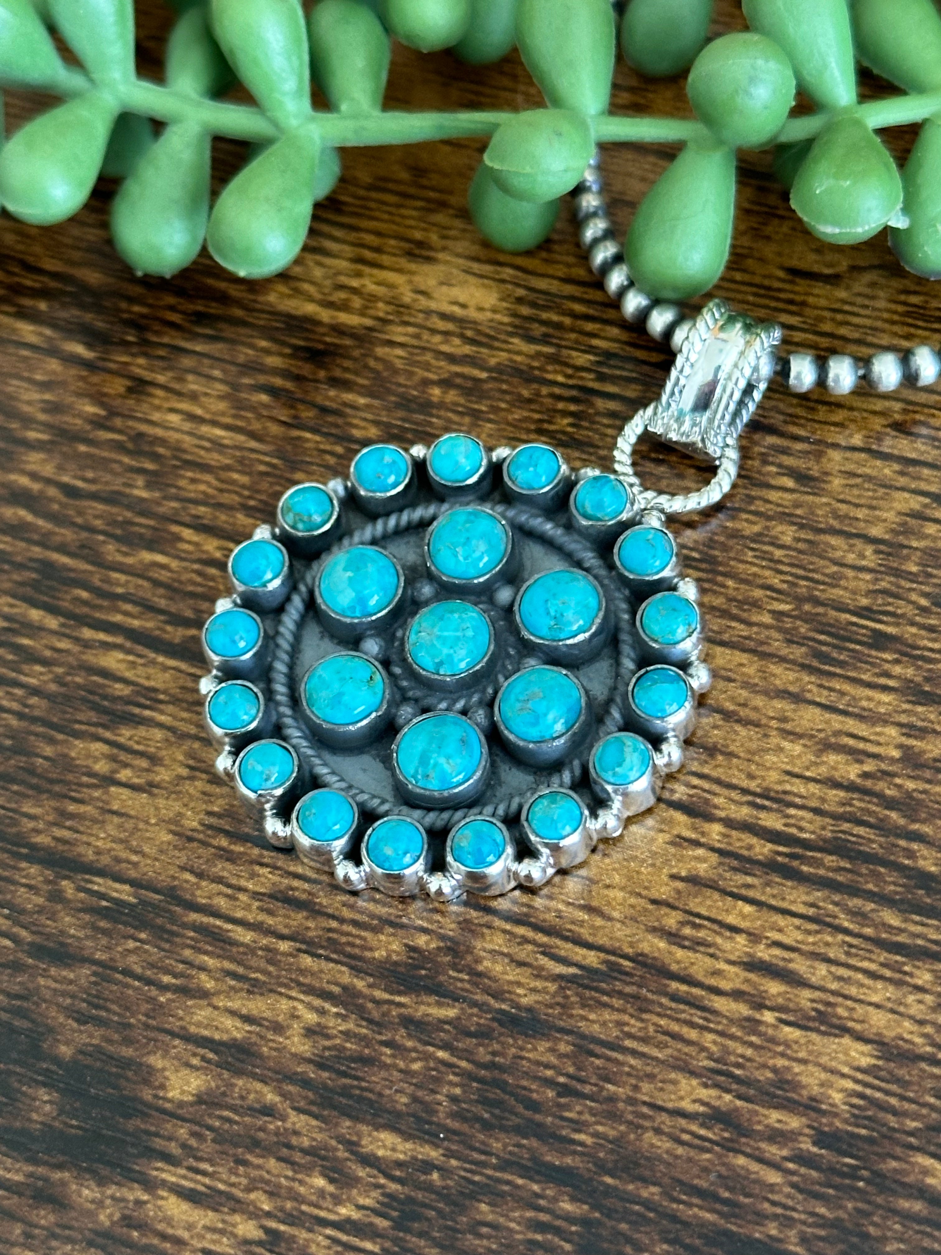 Southwest Handmade Kingman Turquoise & Sterling Silver Cluster Pendants