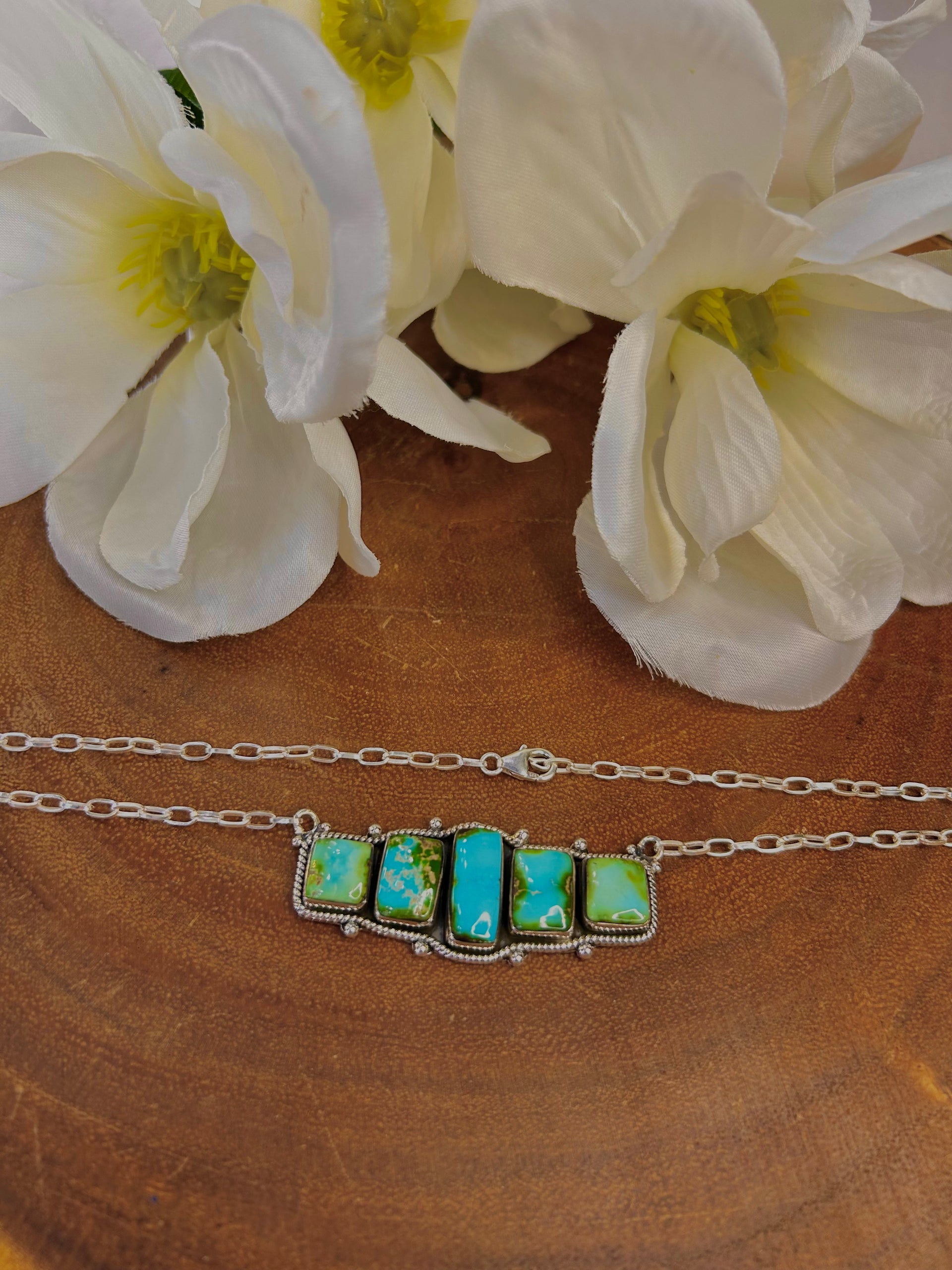 Southwest Sonoran Mountain Turquoise and Sterling Silver Cluster Necklace