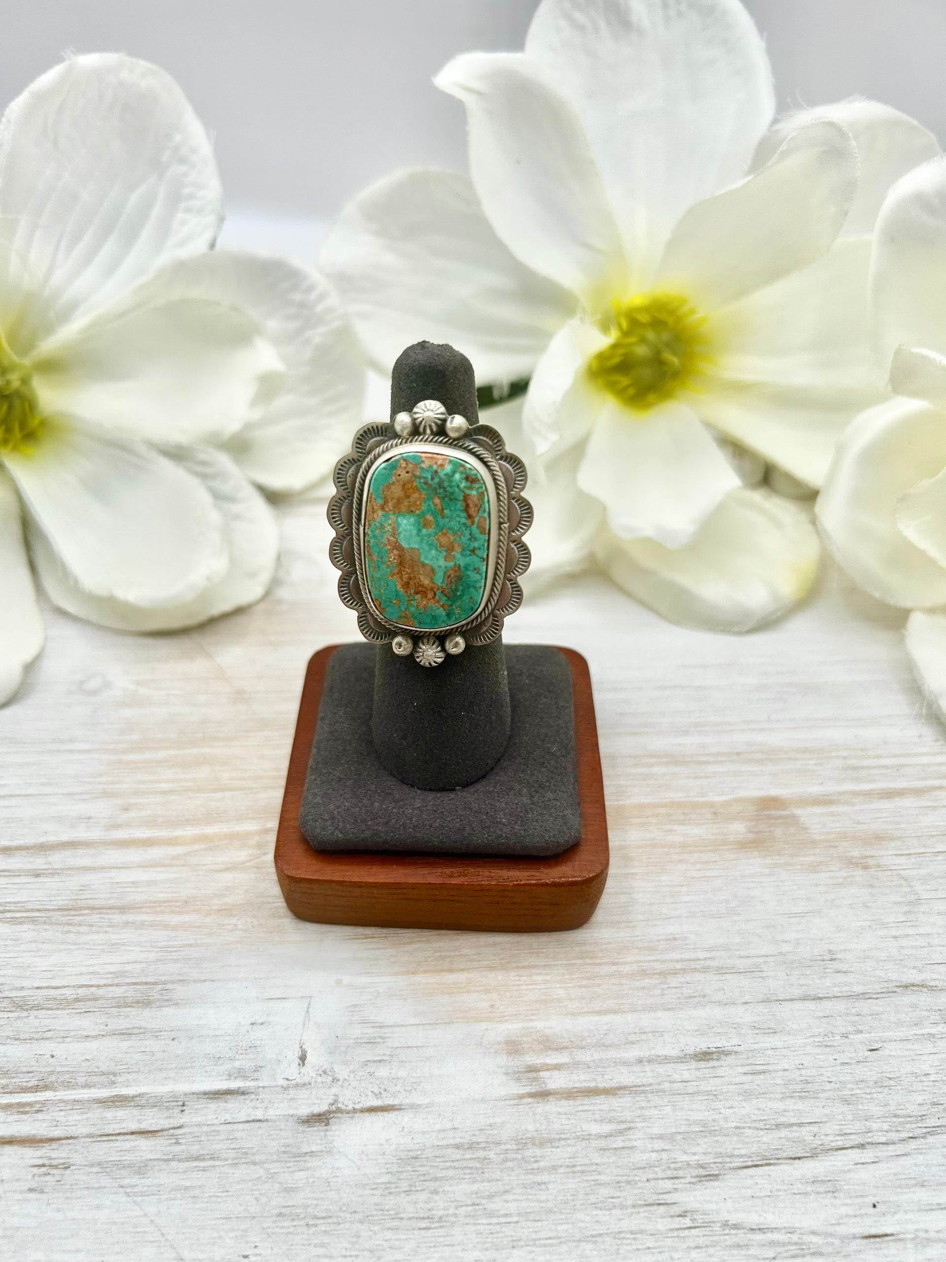 Navajo Made Natural Royston Turquoise & Sterling Silver Ring Size 6.25