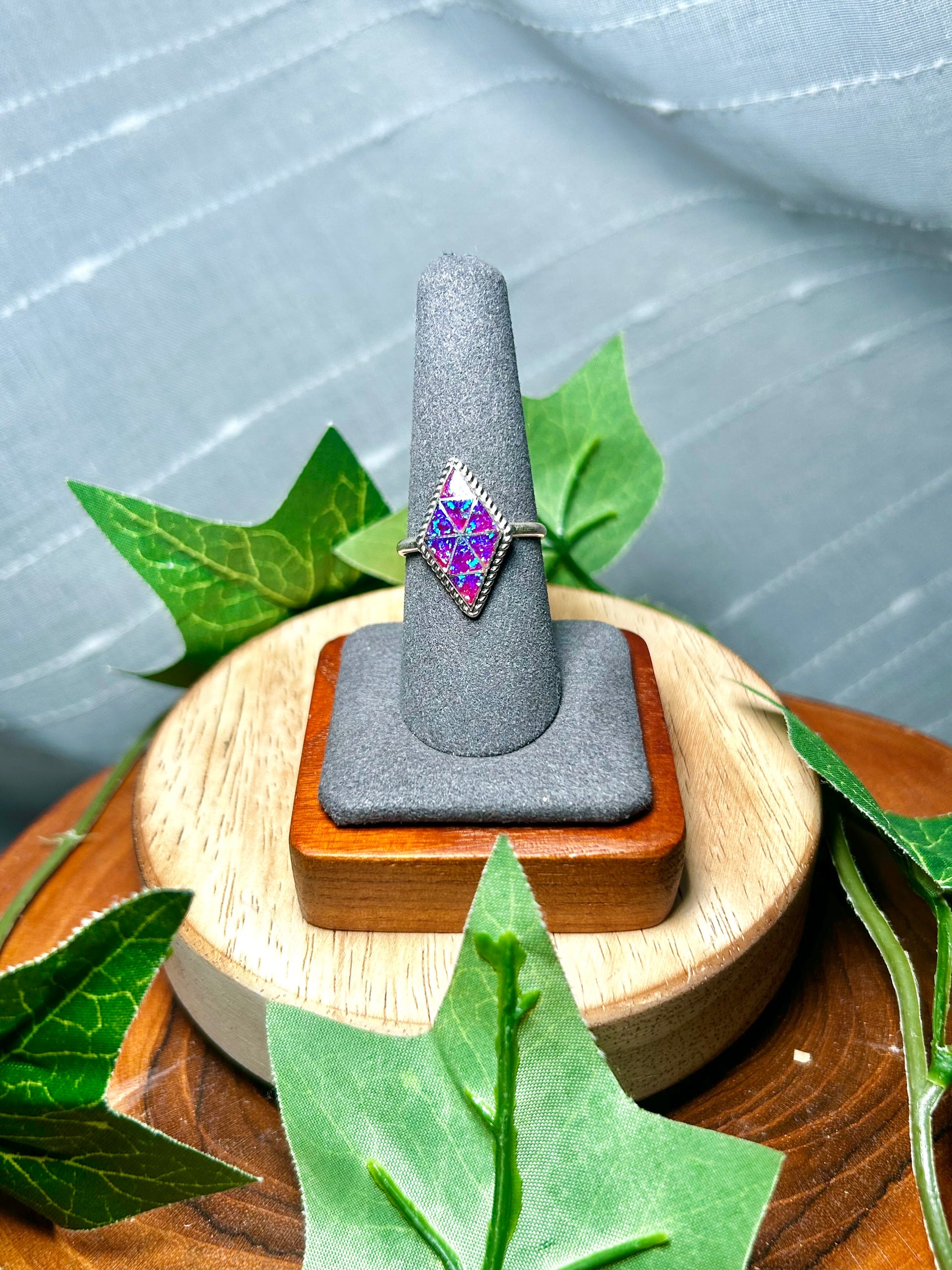 Zuni Made Opal & Sterling Silver Ring Size 9