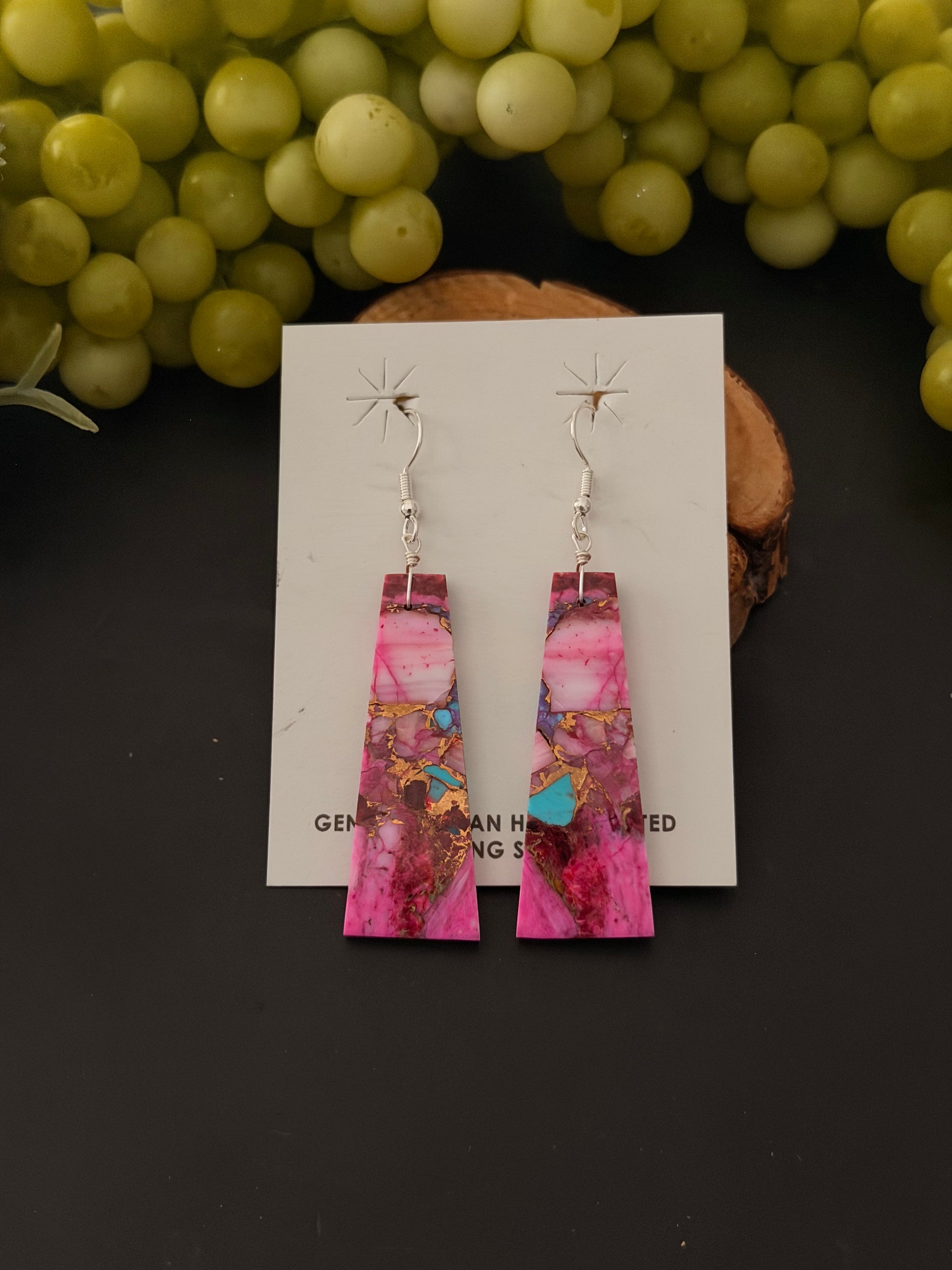 Navajo Made Purple/Pink Mohave Turquoise & Sterling Silver Slab Dangle Earrings