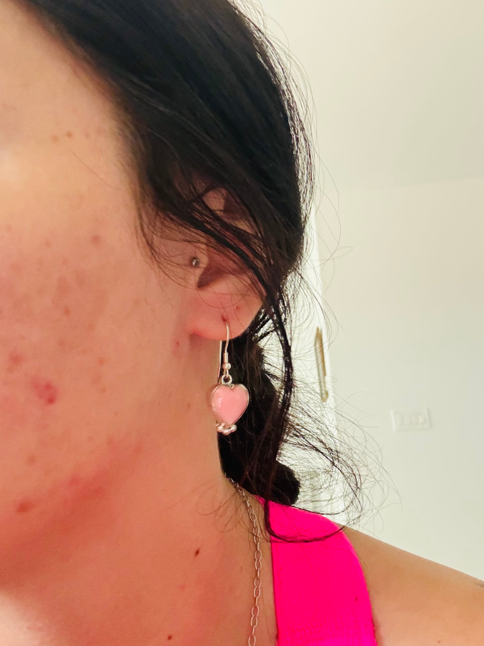 Southwest Made Pink Conch & Sterling Silver Dangle Earrings