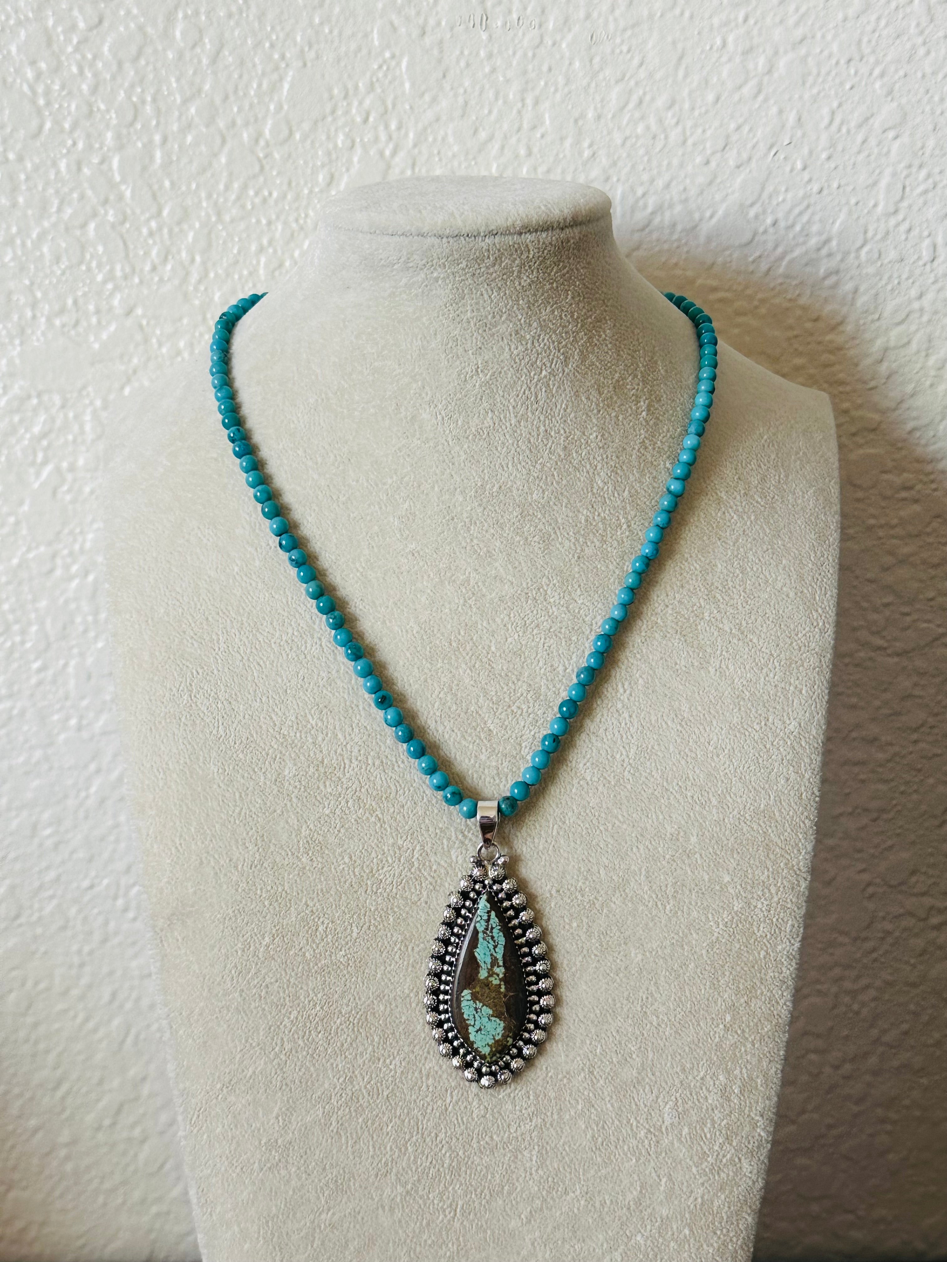 Southwest Handmade Number 8 Turquoise & Sterling Silver Pendant