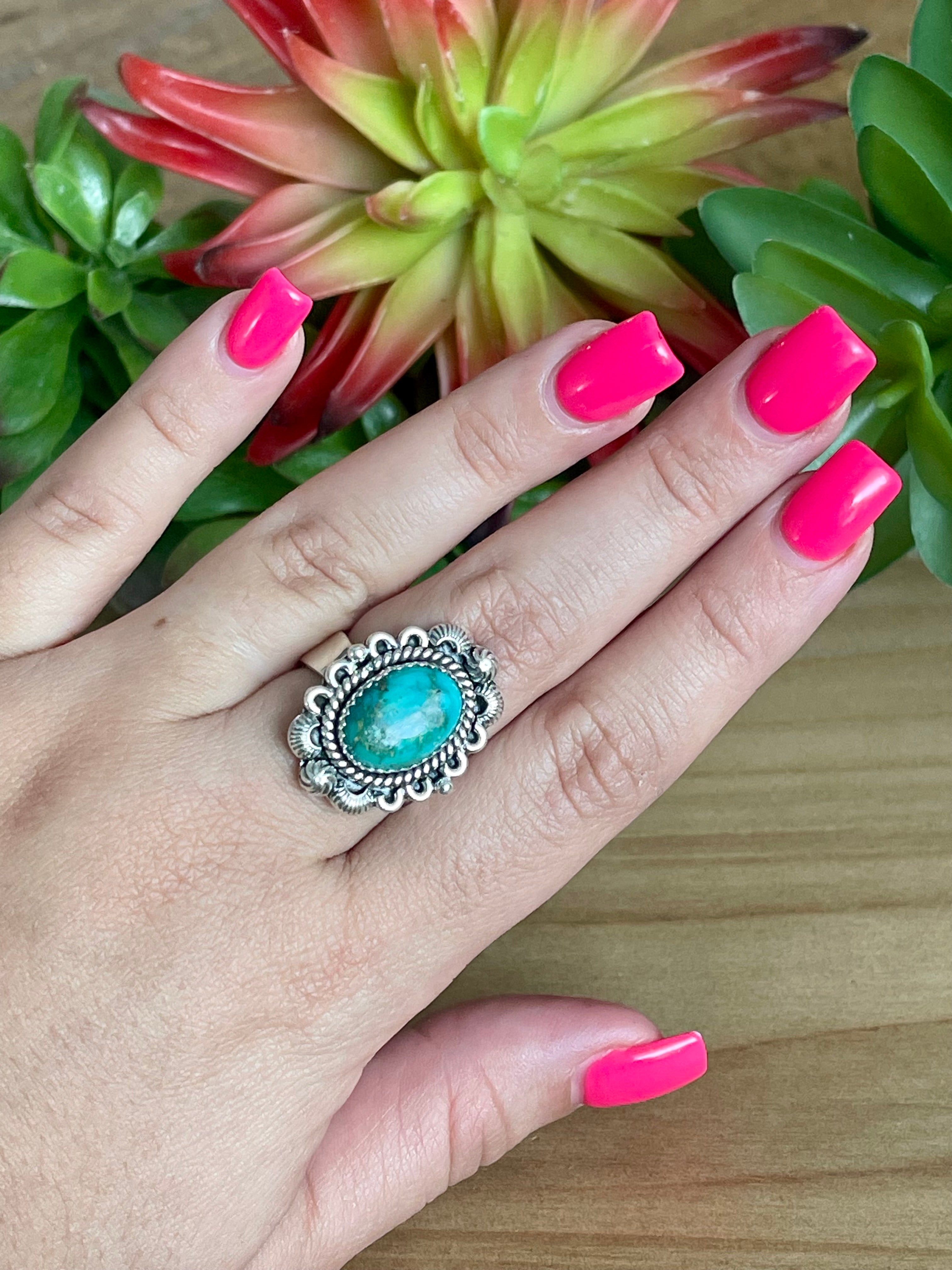 Southwest Sonoran Turquoise & Sterling Silver Adjustable Oval Ring