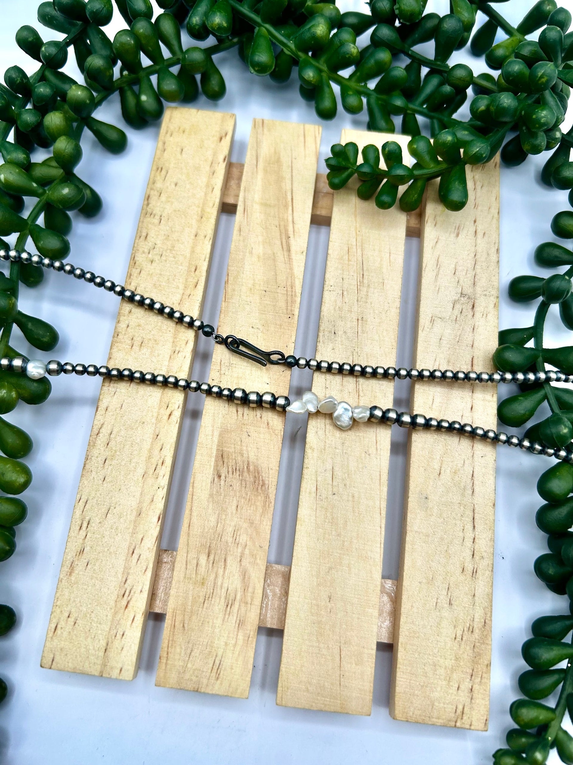 Navajo Made Strung Fresh Water Pearl & Sterling Silver Necklace