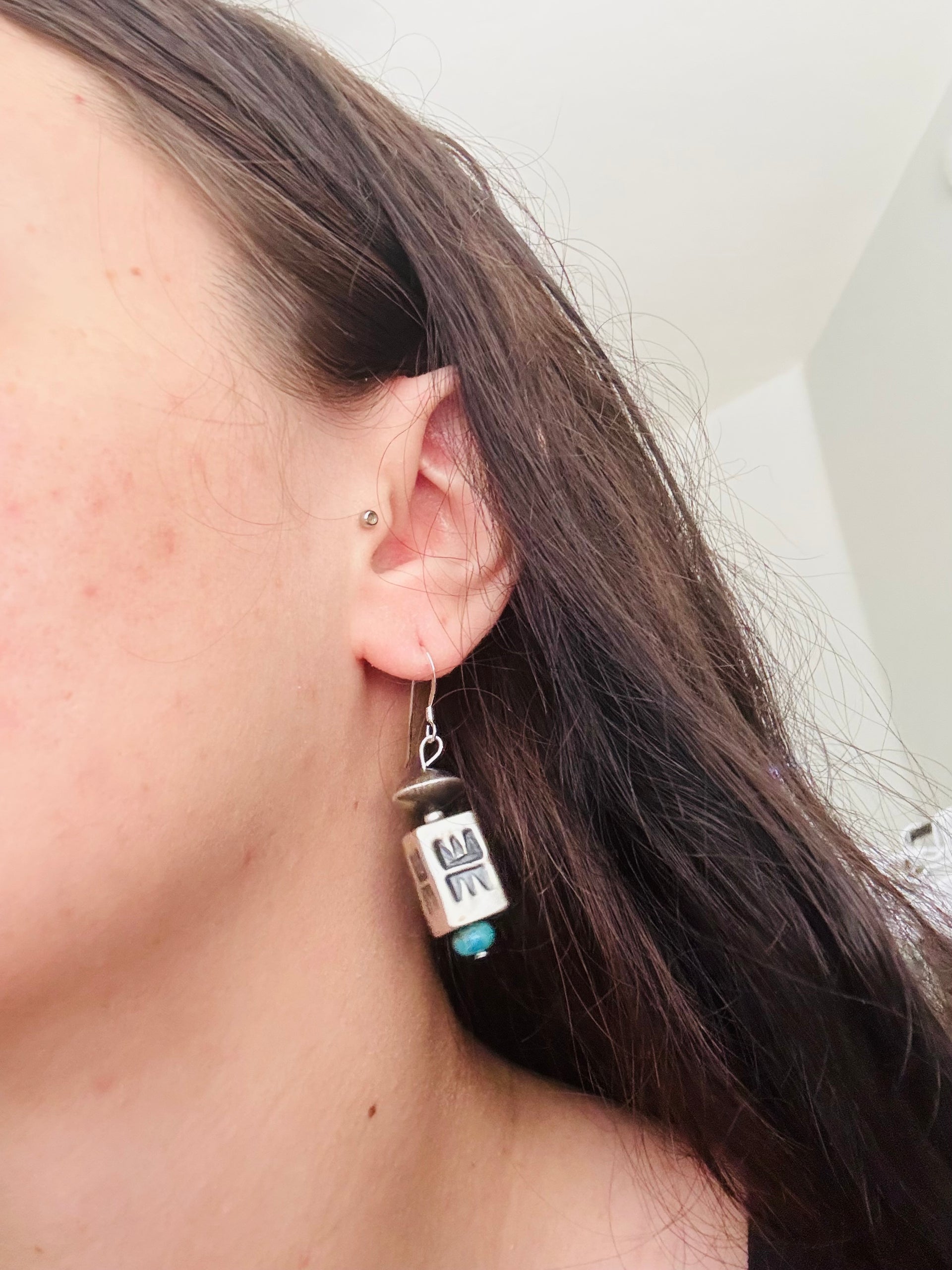 Navajo Handmade Sterling Silver Dangle Earrings