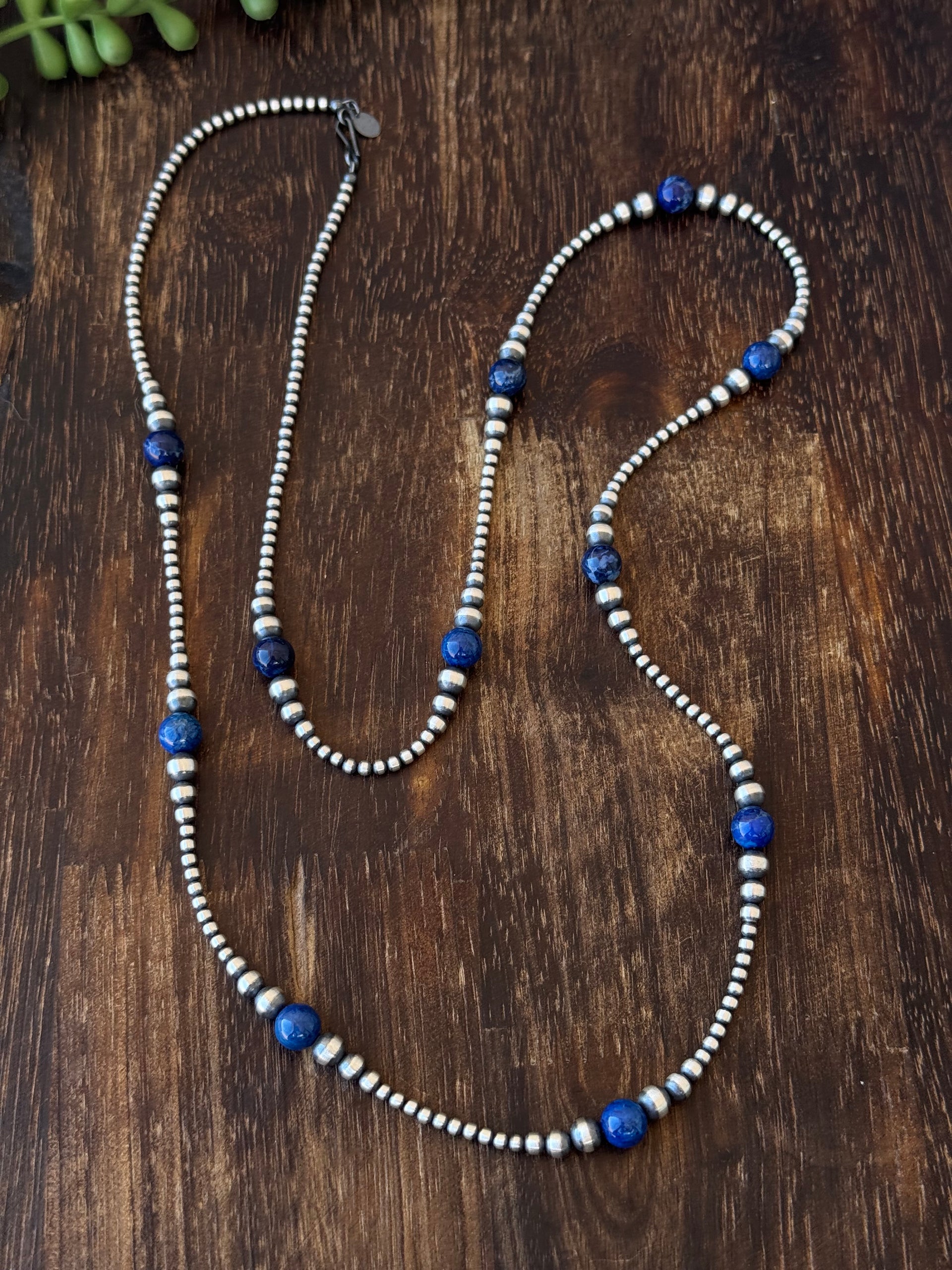 Navajo Strung Lapis & Sterling Silver Graduated Pearl Necklace
