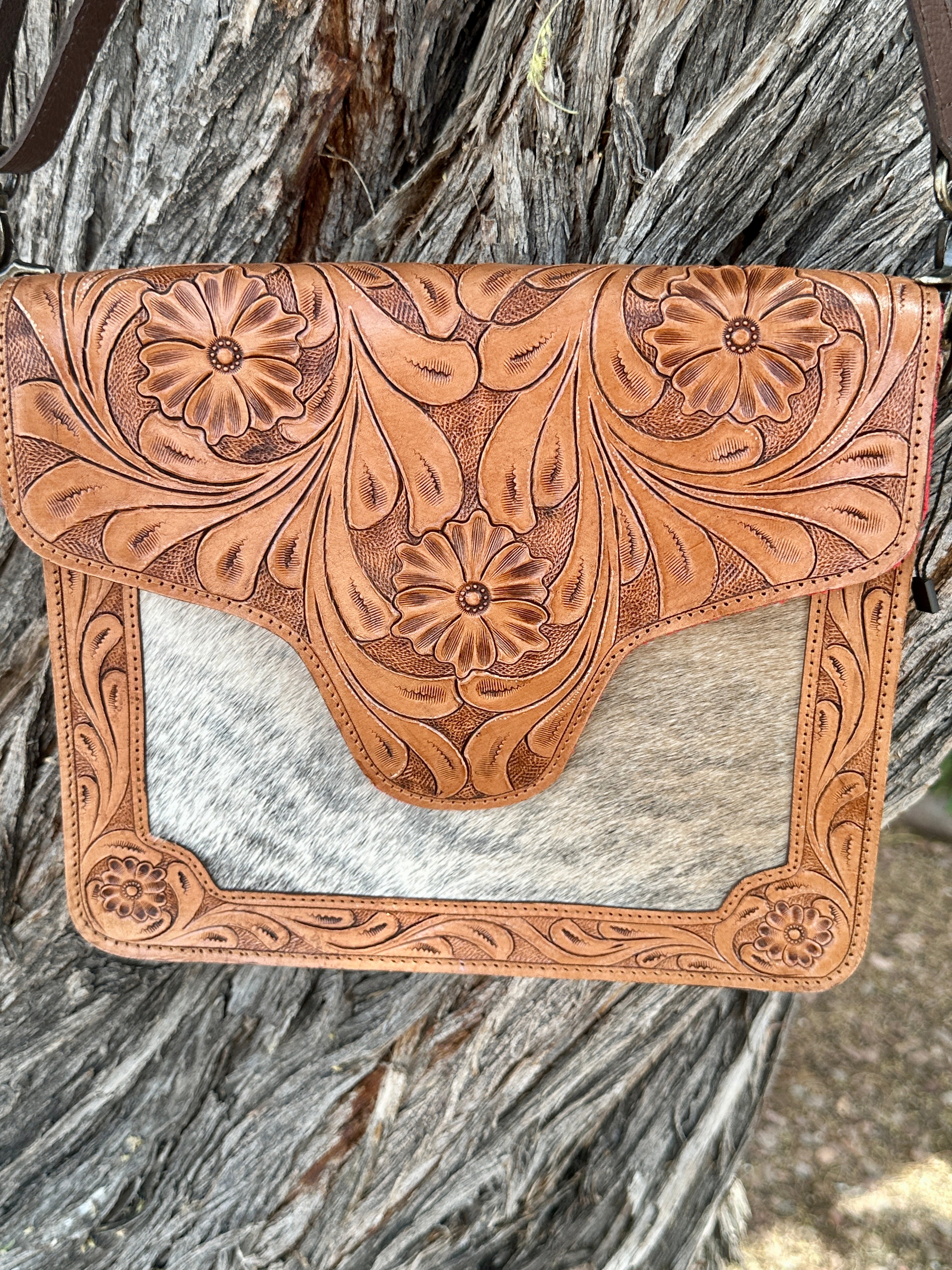 Genuine Tooled Leather & Cowhide Purse