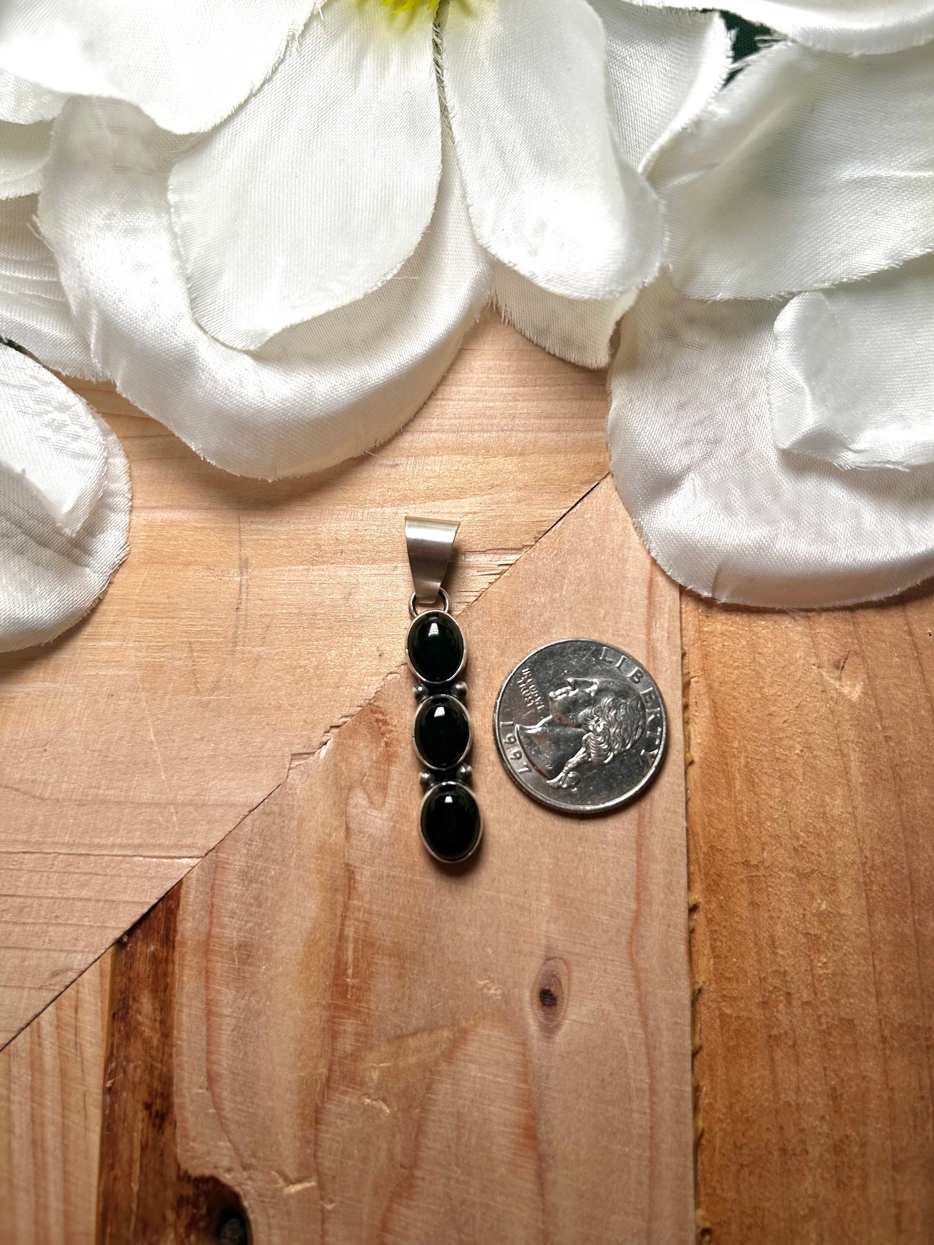 Navajo Made Onyx & Sterling Silver Pendant