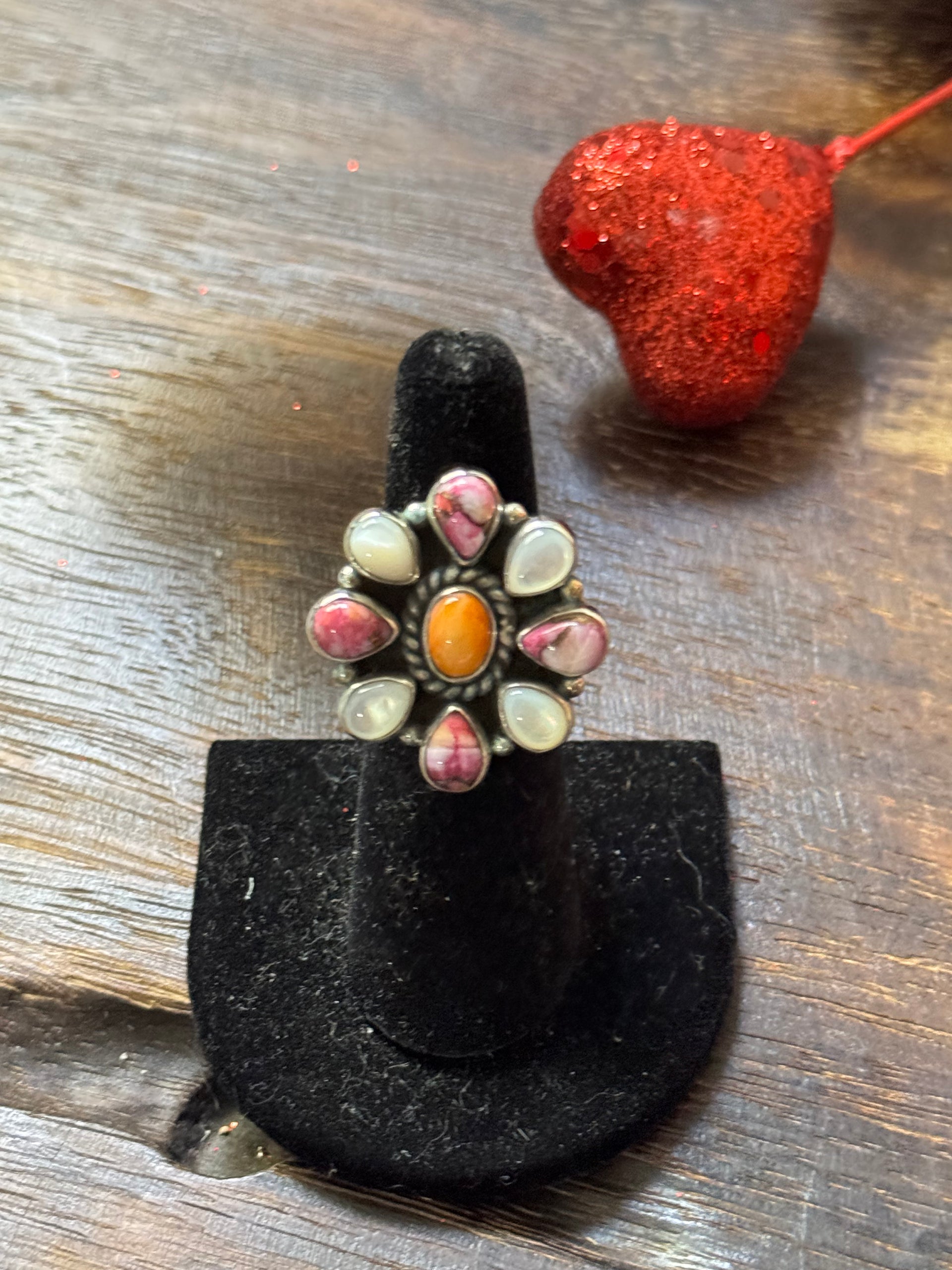 Southwest Handmade Multi Stone & Sterling Silver Adjustable Cluster Ring