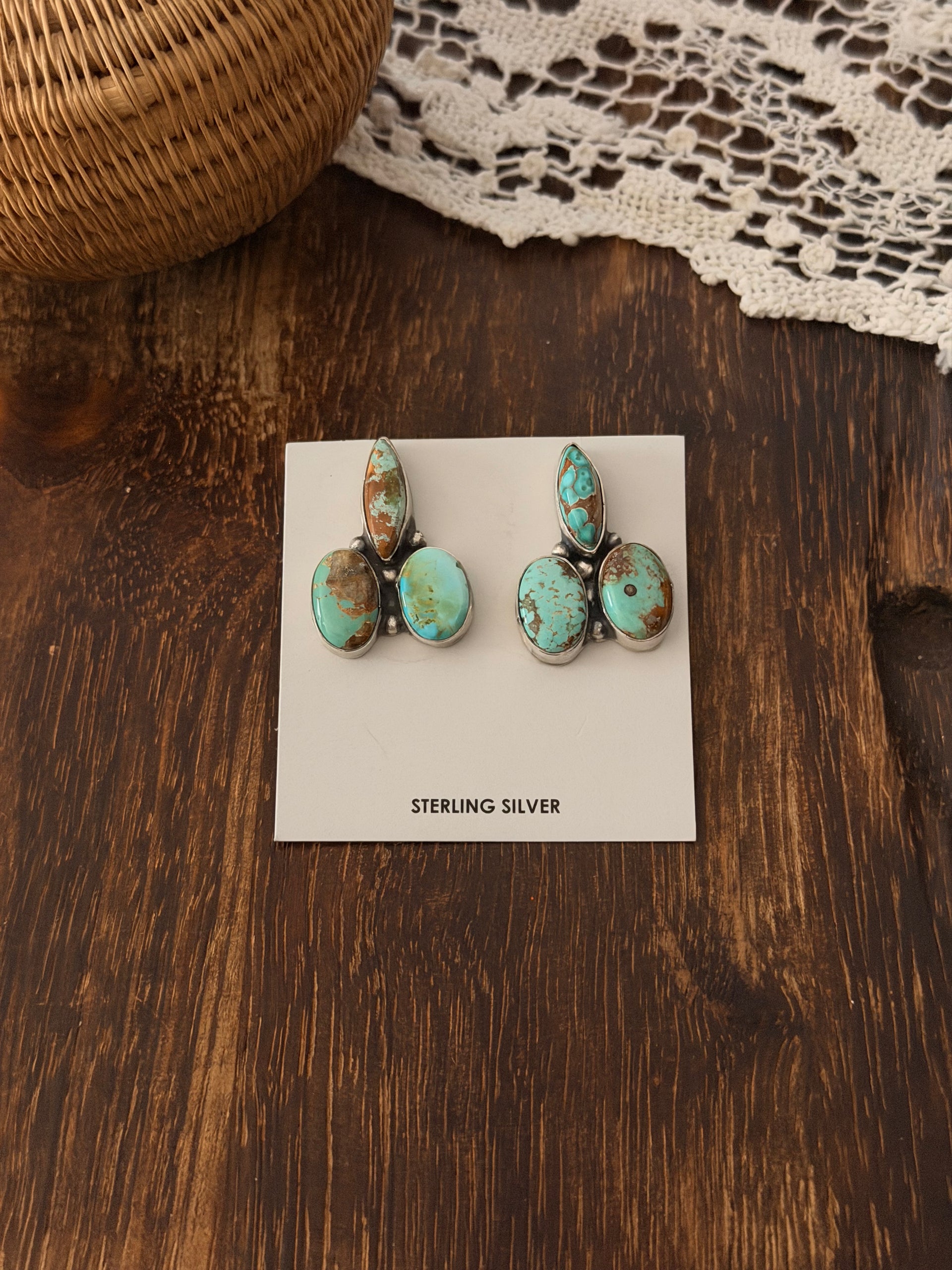 Ella Peters Royston Turquoise & Sterling Silver Post Cluster Earrings