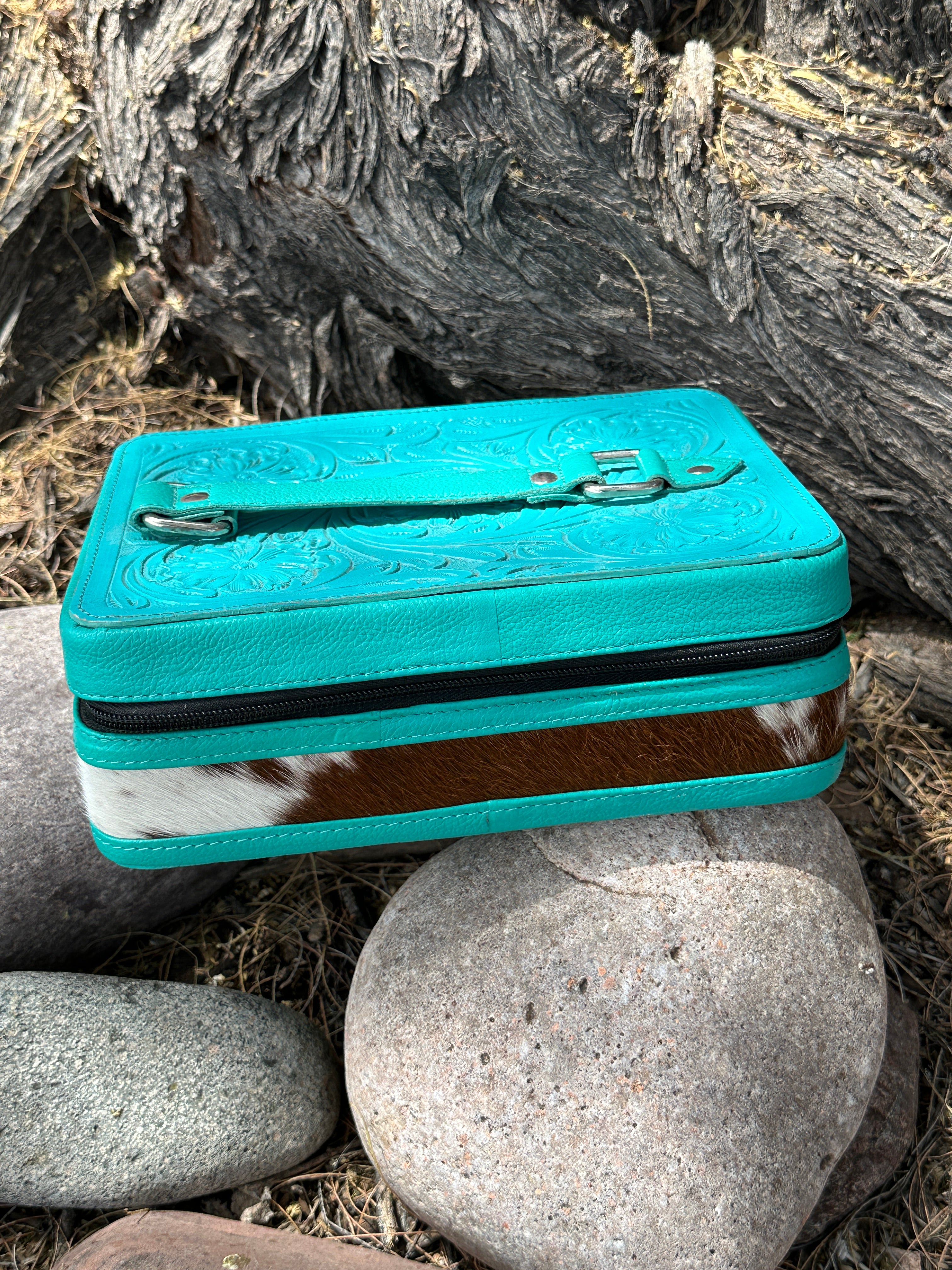 Genuine Tooled Leather & Cowhide Jewelry Box