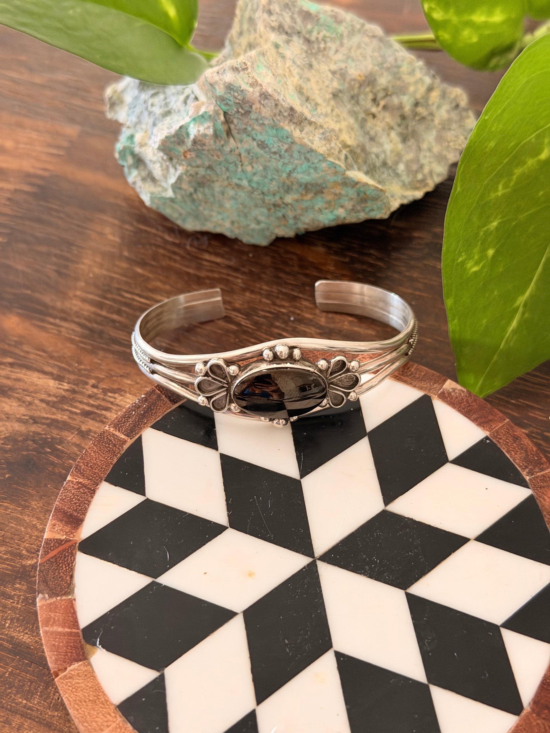 Navajo Made Obsidian & Sterling Silver Cuff Bracelet