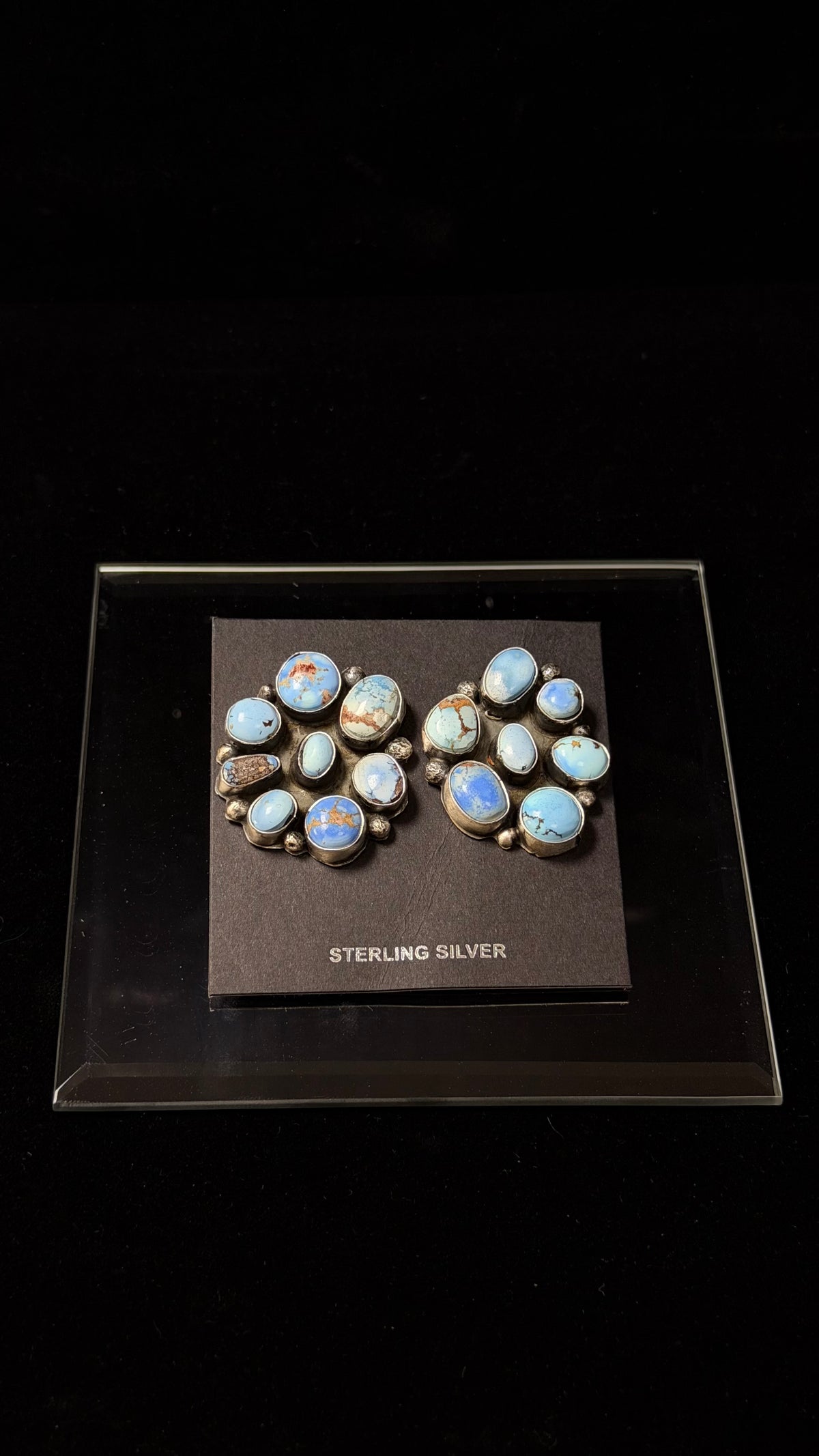 Navajo Made Golden Hill Turquoise & Sterling Silver Post Cluster Earrings