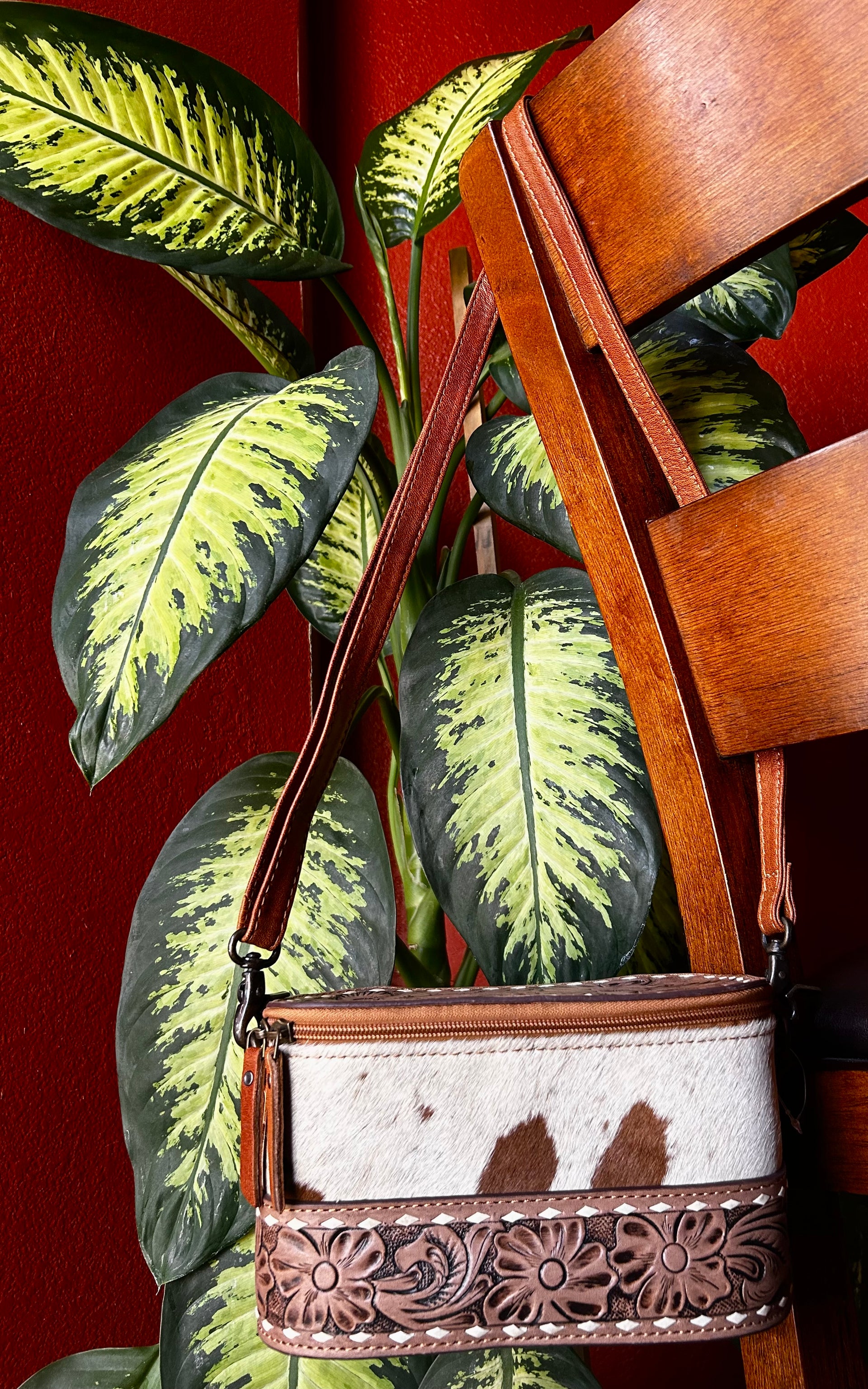 Genuine Cowhide & Tooled Leather Make up Bag