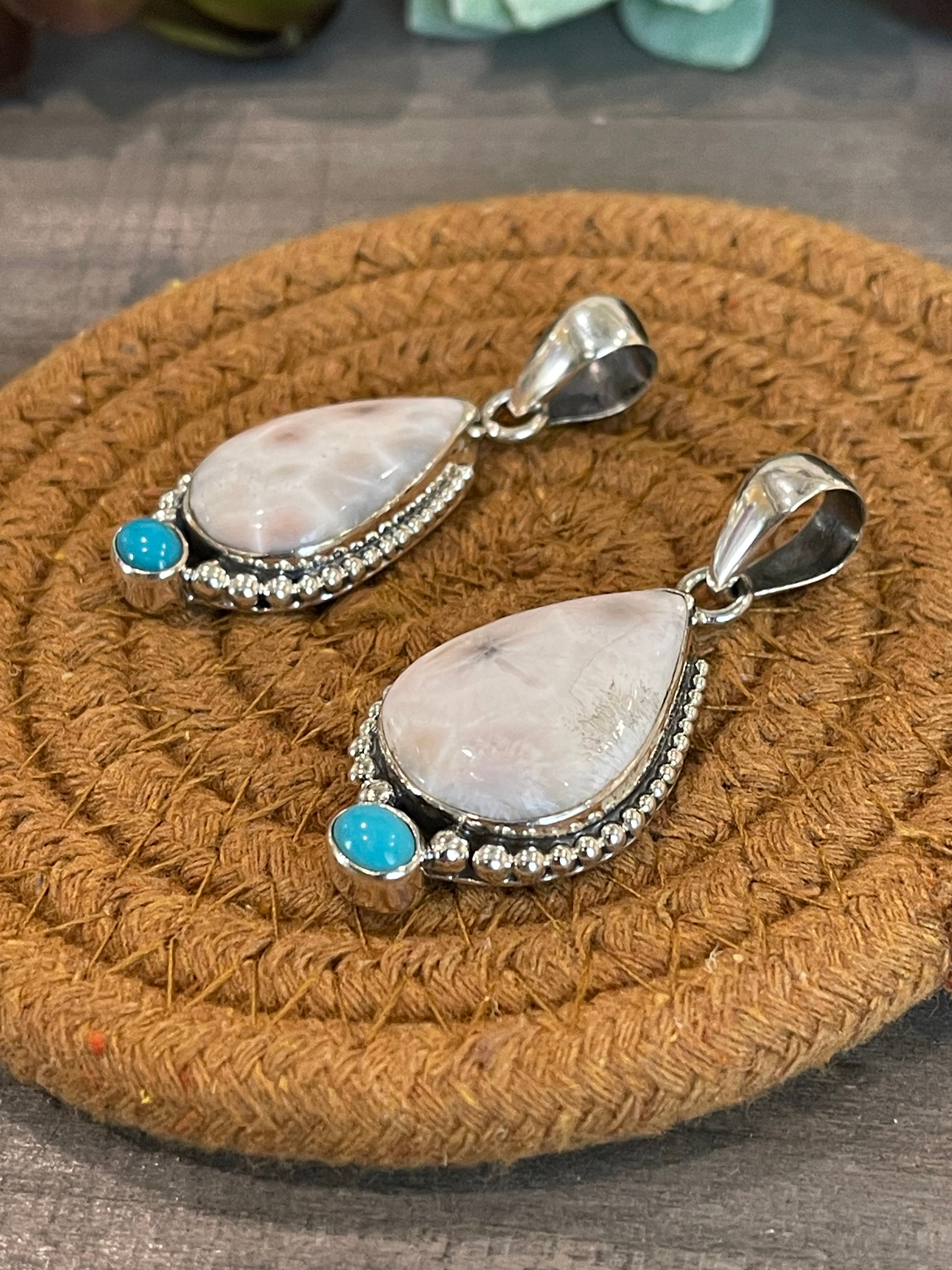 Southwest Handmade Pink Larimar And Kingman Turquoise & Sterling Silver Pendant