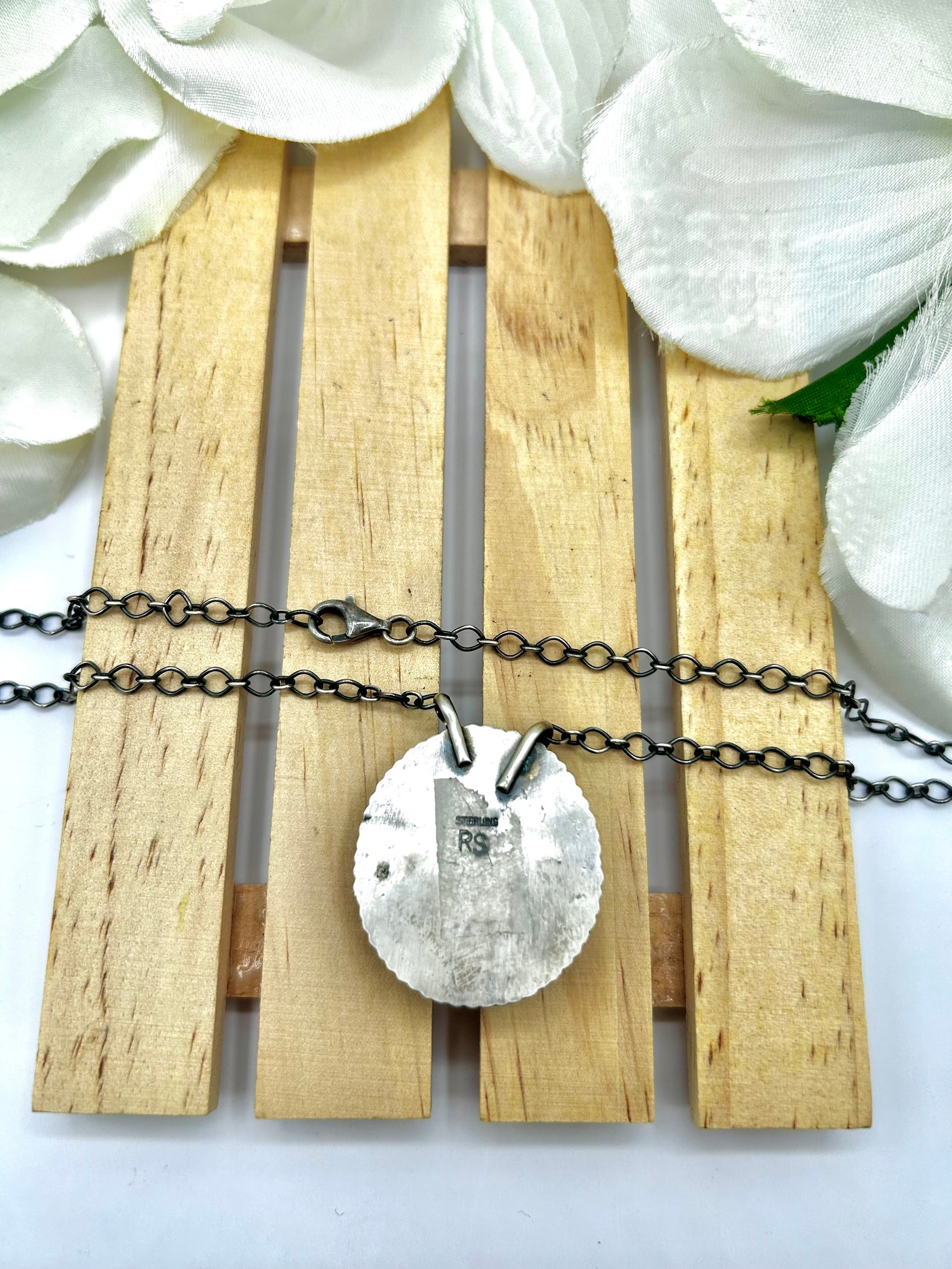 Navajo Made White Buffalo & Sterling Silver Necklace
