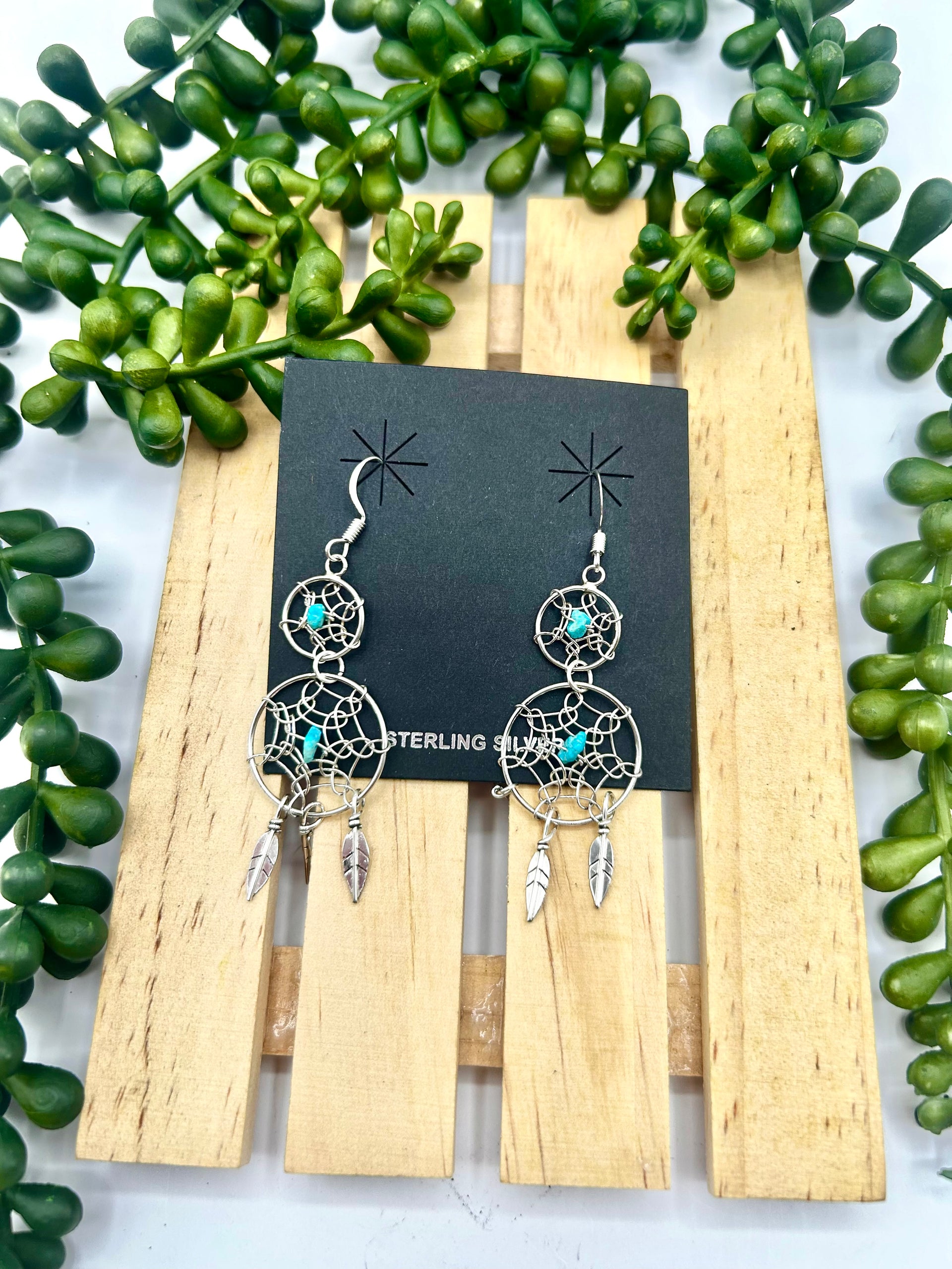 Navajo Made Kingman Turquoise & Sterling Silver Hook Earrings