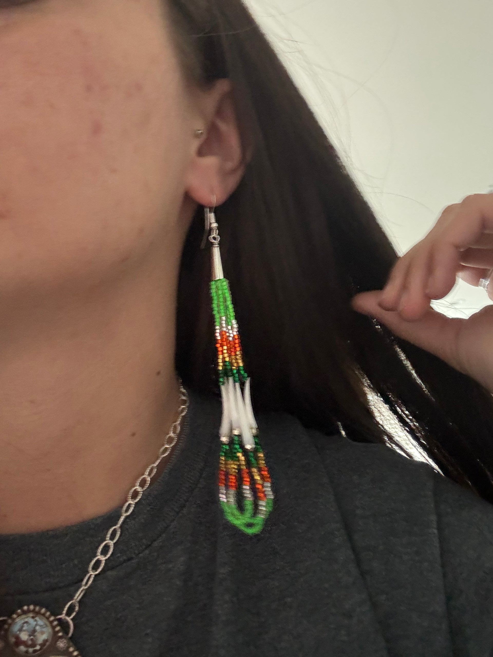 Navajo Strung Multi Stone & Sterling Silver Beaded Dangle Earrings