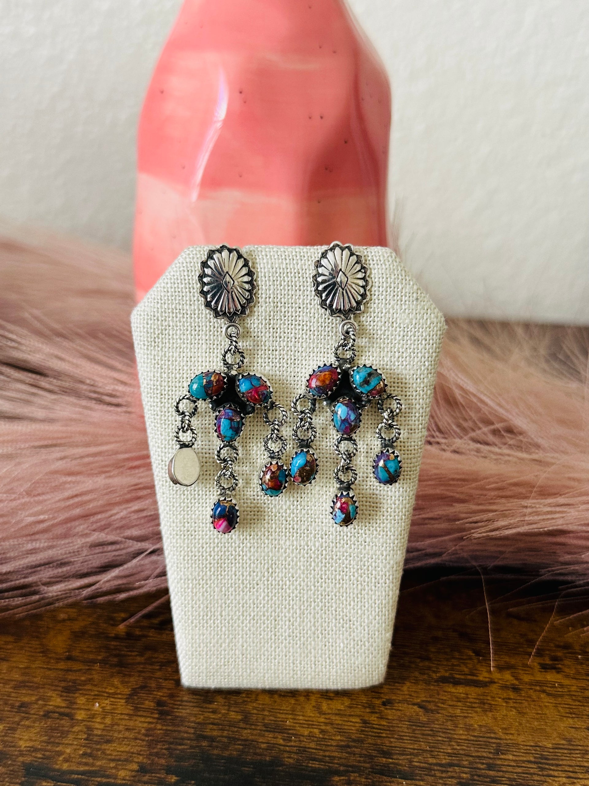 Southwest Handmade Mohave Turquoise & Sterling Silver Post Dangle Earrings