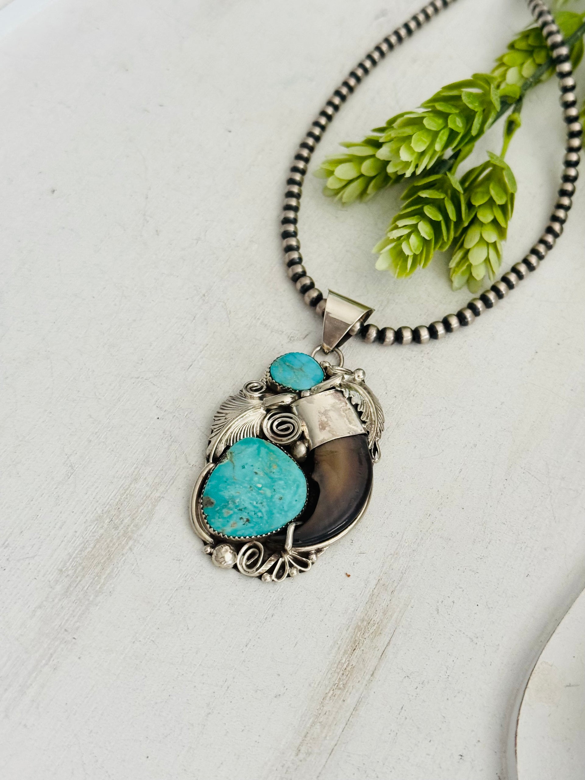 Navajo Made Kingman Turquoise & Sterling Silver Pendant