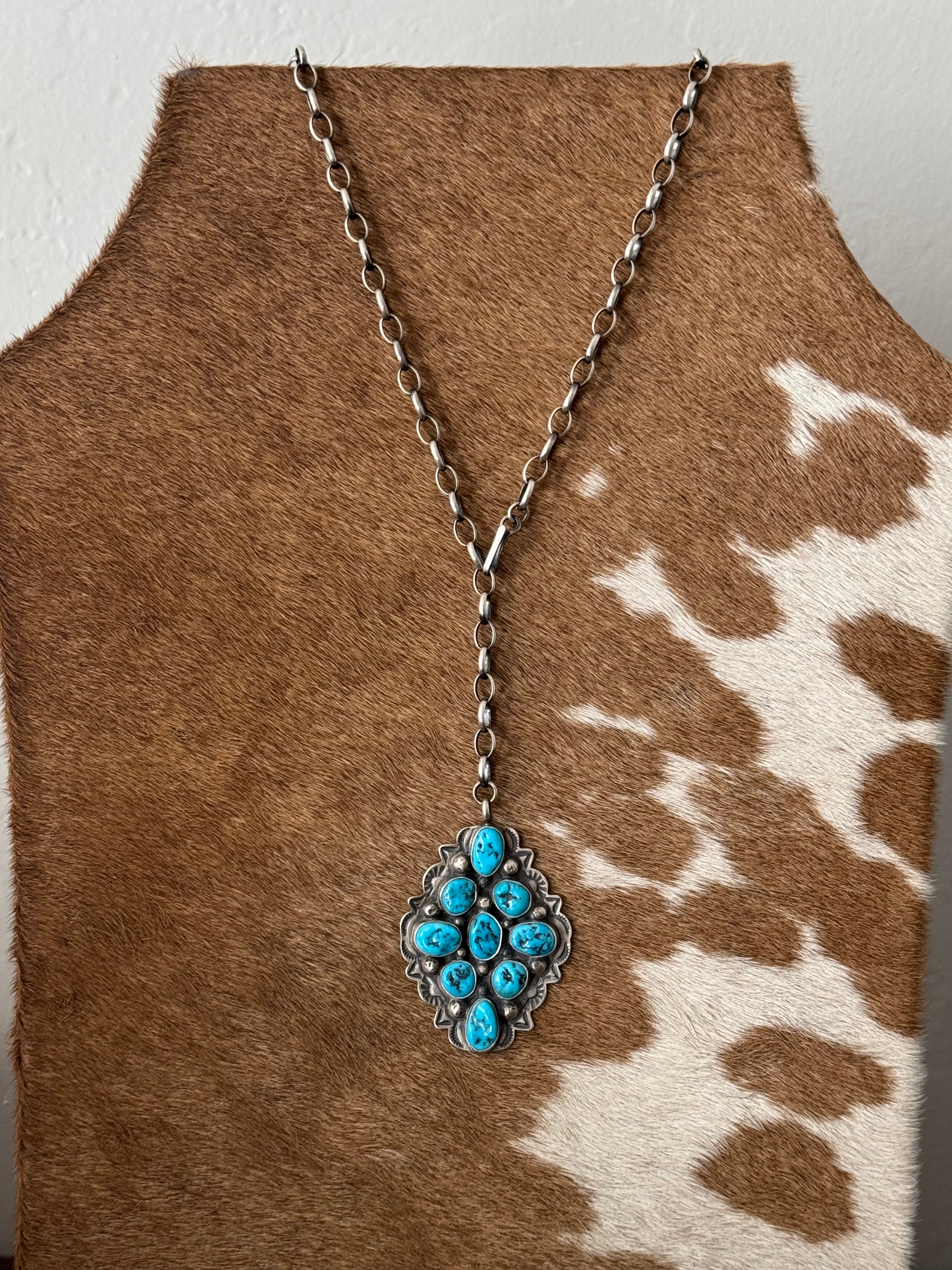 Navajo Made Kingman Turquoise & Sterling Silver Necklace