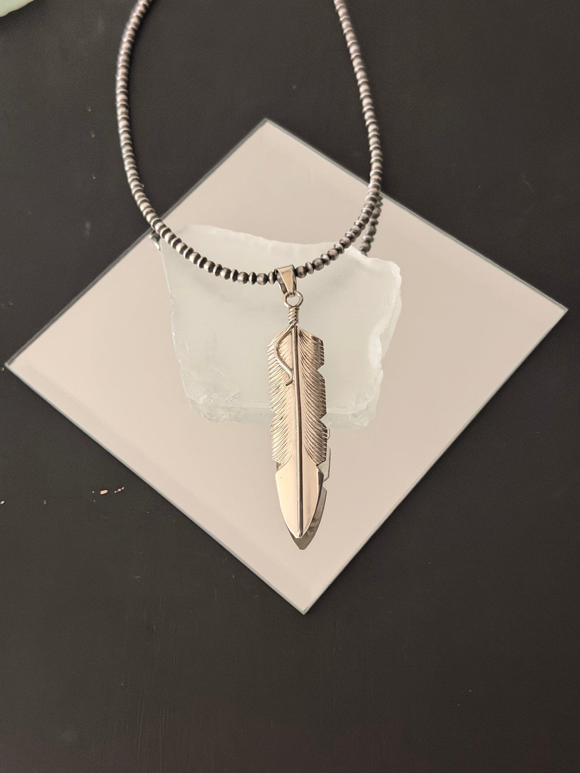 Navajo Made Sterling Silver Feather Pendant
