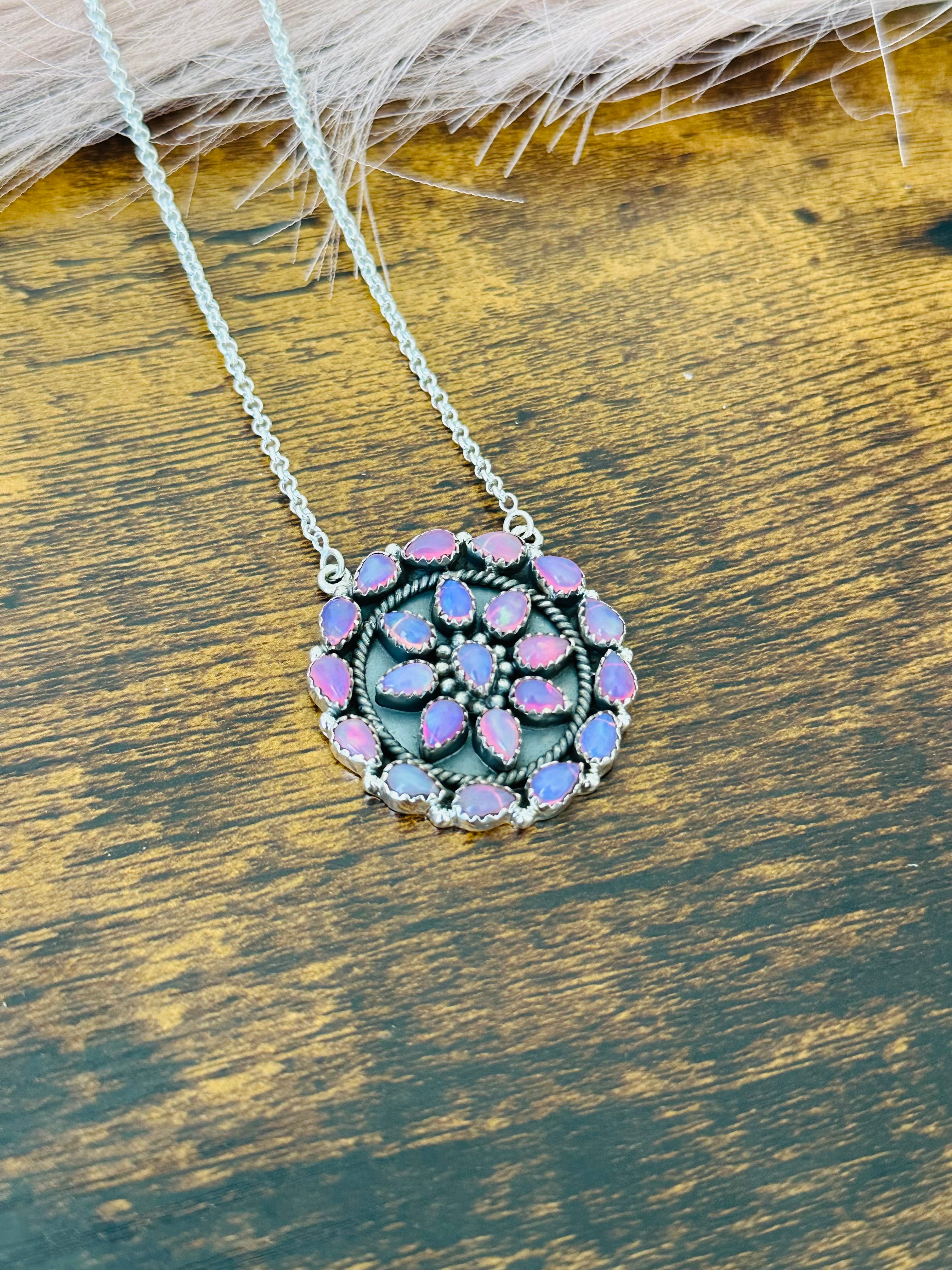 Southwest Handmade Opal & Sterling Silver Cluster Necklace