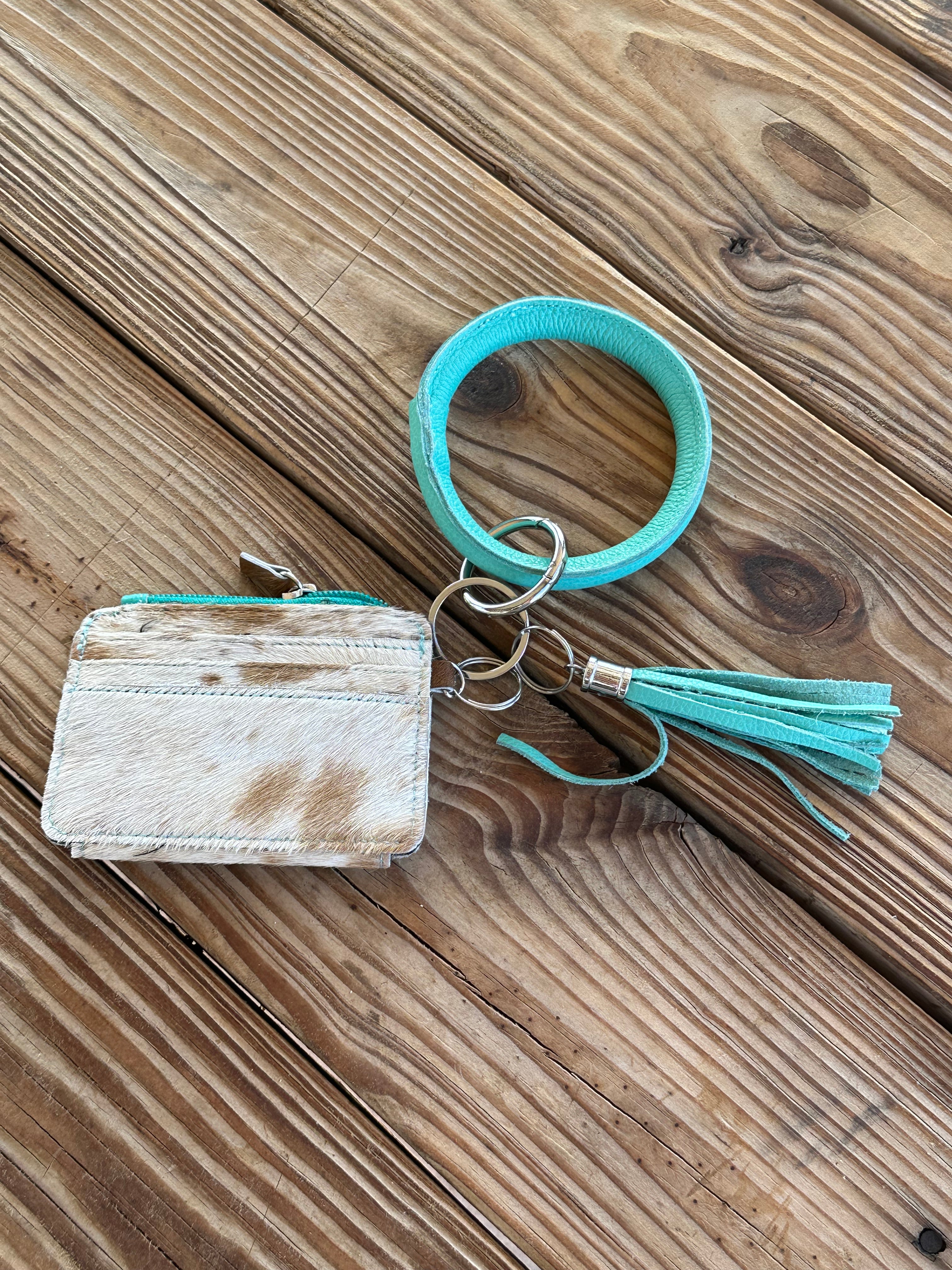 Genuine Leather & Cowhide Wristlet Card Holder