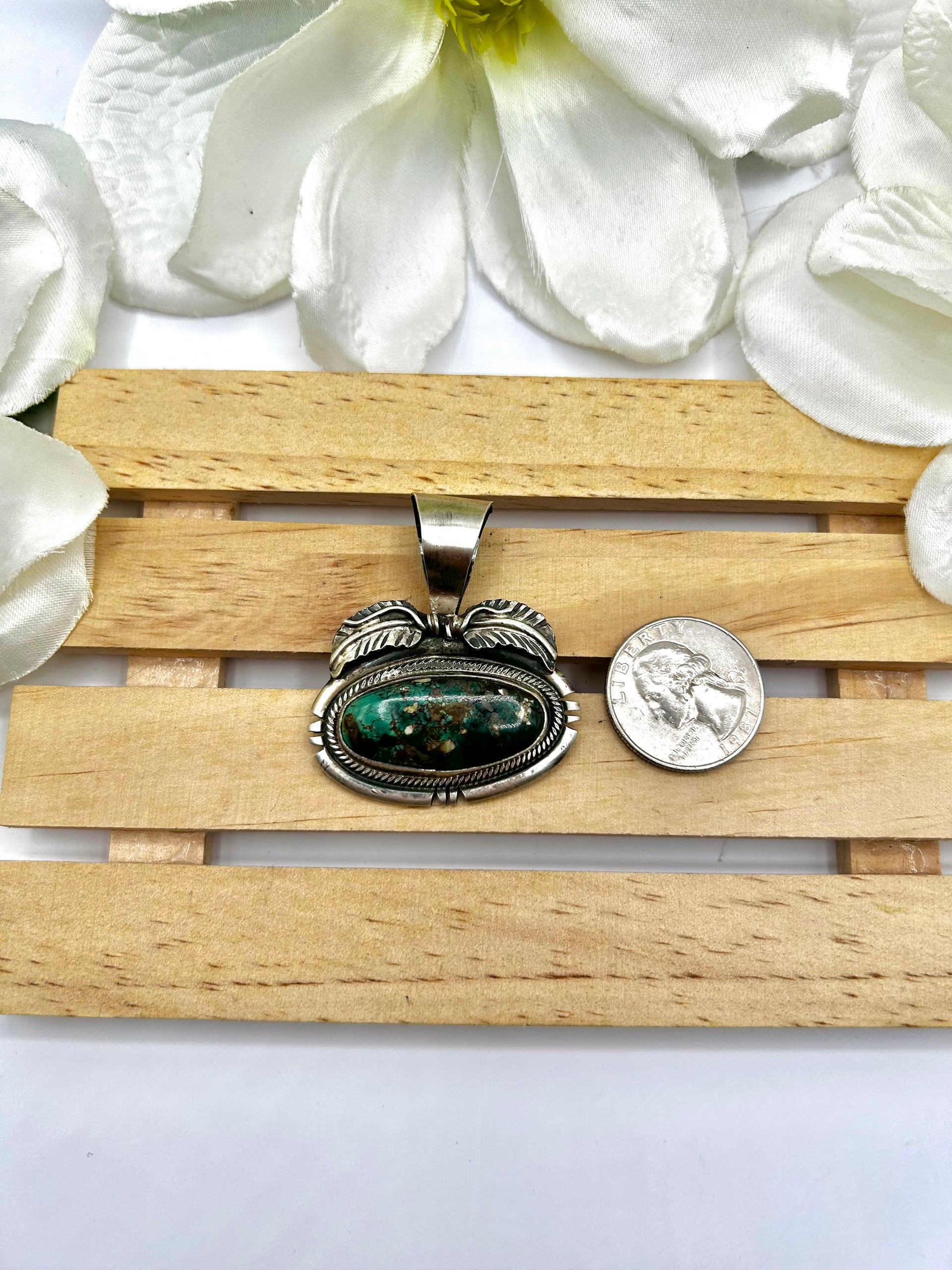 Navajo Made Thunder Mountain Turquoise & Sterling Silver Pendant
